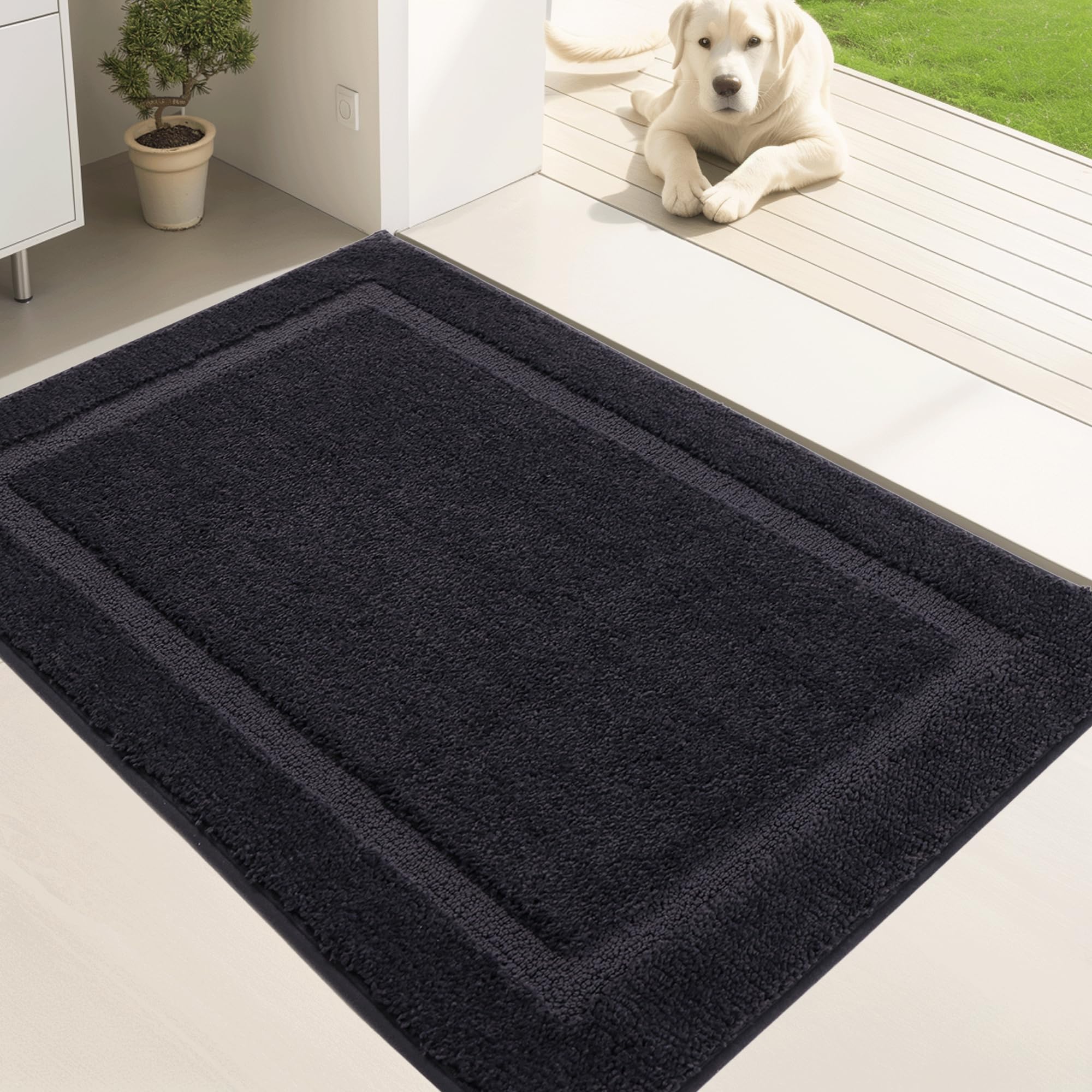 Oiilores Dirt Trapper Door Mat Indoor 80 x 120 cm, Washable Entry Rug, Inside Doormats for Entryway, Non-Slip, Low-Profile, Super Absorbent Dog Mats for Muddy Paws, Pets, Black
