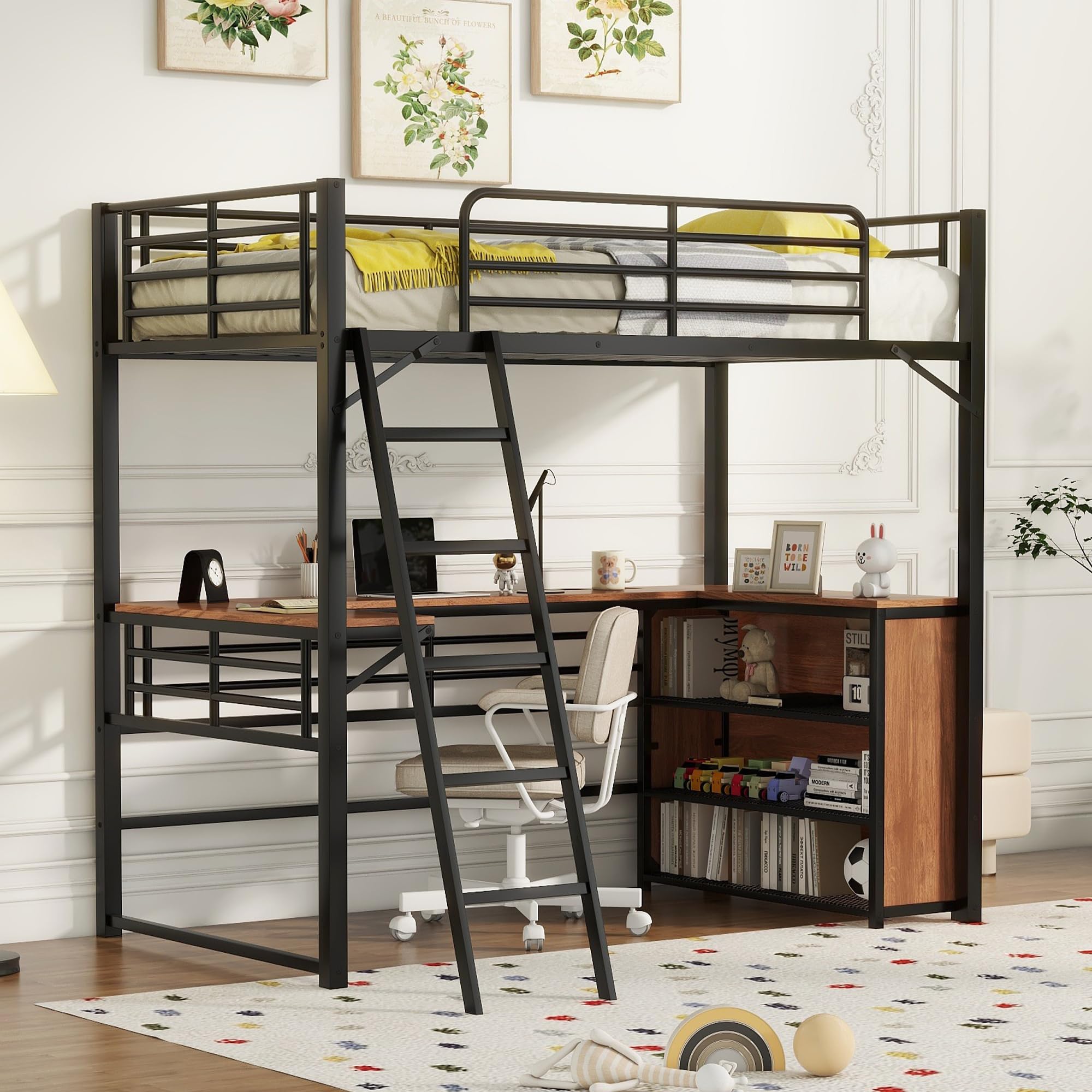 Bunk Bed Full Size Loft Bed With Desk And Stairs, Metal Loft Kenya