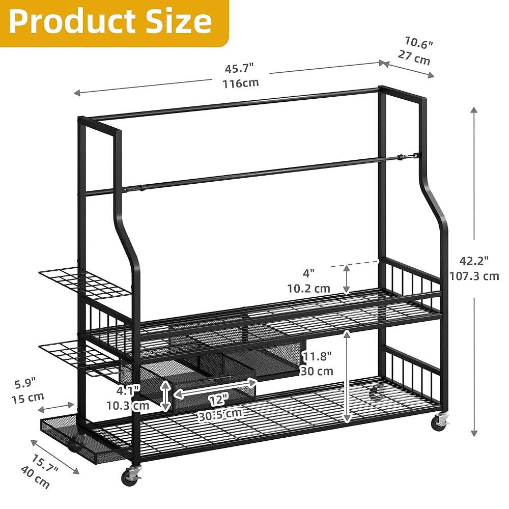 ゴルフ用具収納ラック 4段 キャスター付き Amazon | DWVO 4 ゴルフバッグオーガナイザー ガレージ用 ゴルフ