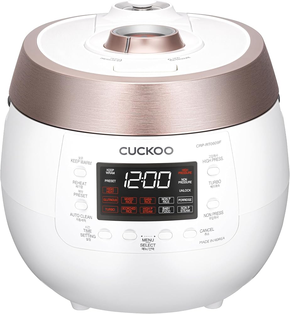 Cuckoo CRP-RT0609FW 6 cup Twin Pressure Plate Rice Cooker & Warmer with High Heat, GABA, Mixed, Scorched, Turbo, Porridge, Baby Food, Steam (Hi/Non Press.) and more, Made in Korea (White)