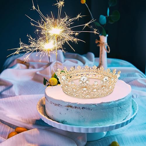 Miniatura 6 de Aprince Corona y banda de cumpleaños para mujer, corona de cumpleaños de oro rosa, banda y tiara para mujer, corona de pastel para mujer, accesorios