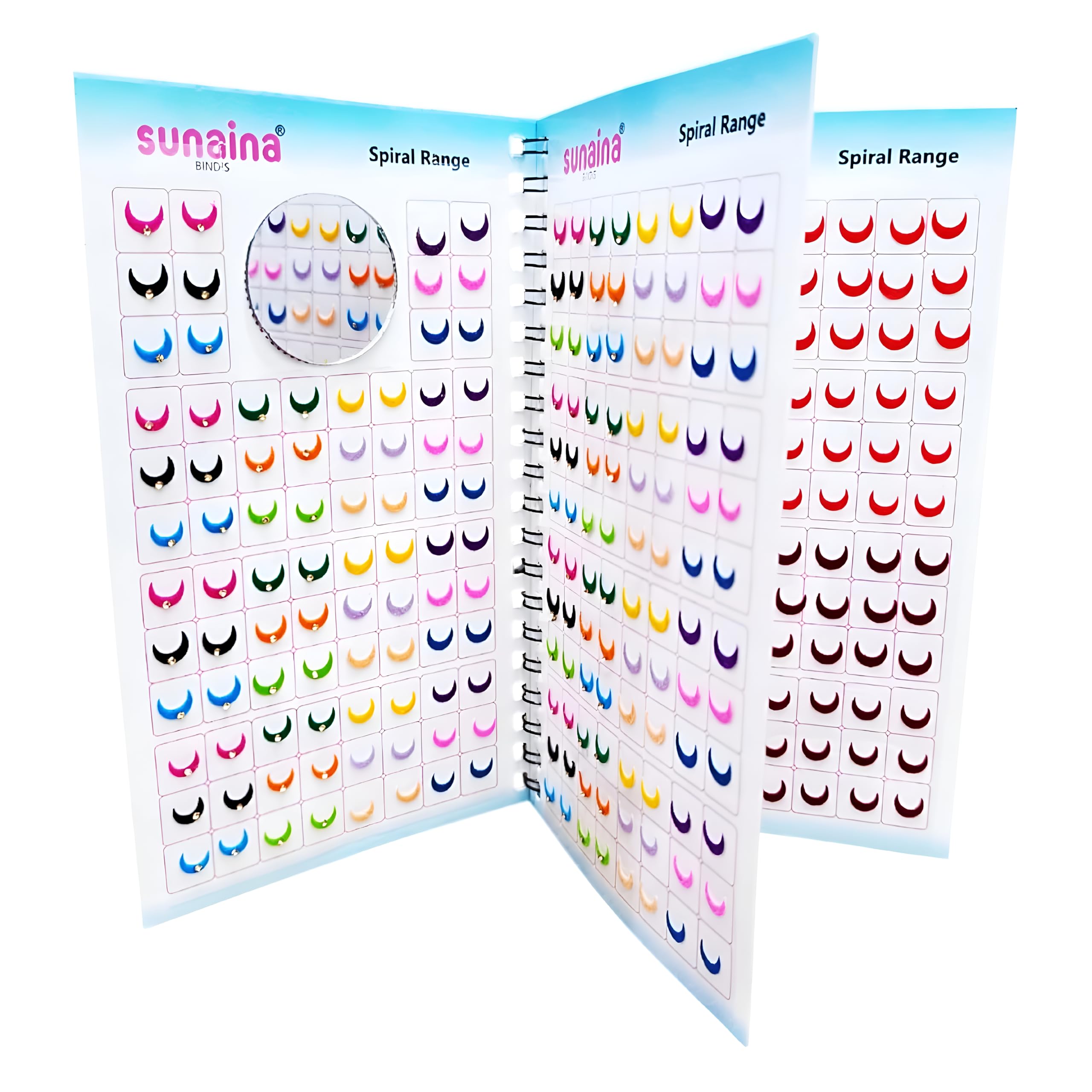 Sunaina Designer Traditional Half Moon Bindi for Women & Girls, Multicolor, Plain Velvet & Golden Stone, Mix Size, Bridal Collection, 372 Bindis in a Book
