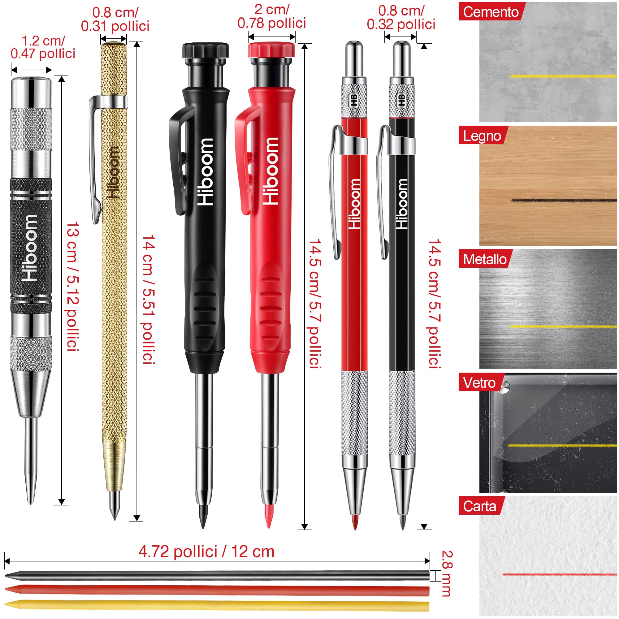 Kit Matite Carpentiere 8 Pezzi - Con Temperamatite E Mine Colorate | Per Costruzione, Falegnameria - Foto 3