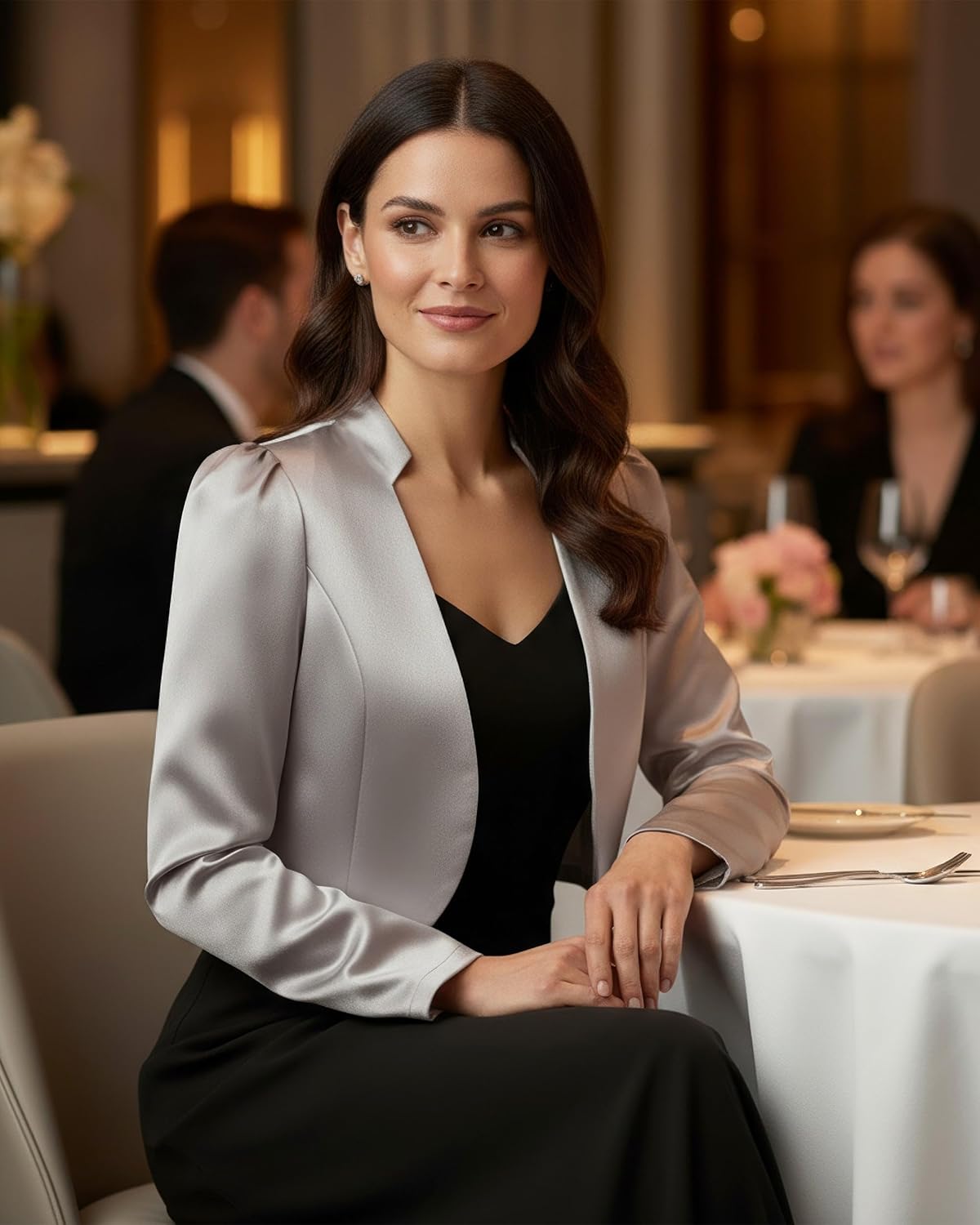 BlackButterfly Formal Satin Long Sleeve Bolero Shrug - Image 5