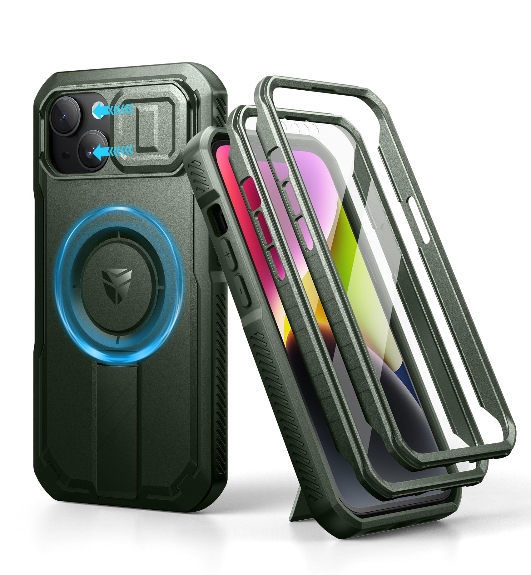 Dexnor for iPhone 13/14 Magnetic Case With Slide Camera Cover & Adjustable Kickstand & Built-in Screen Protector