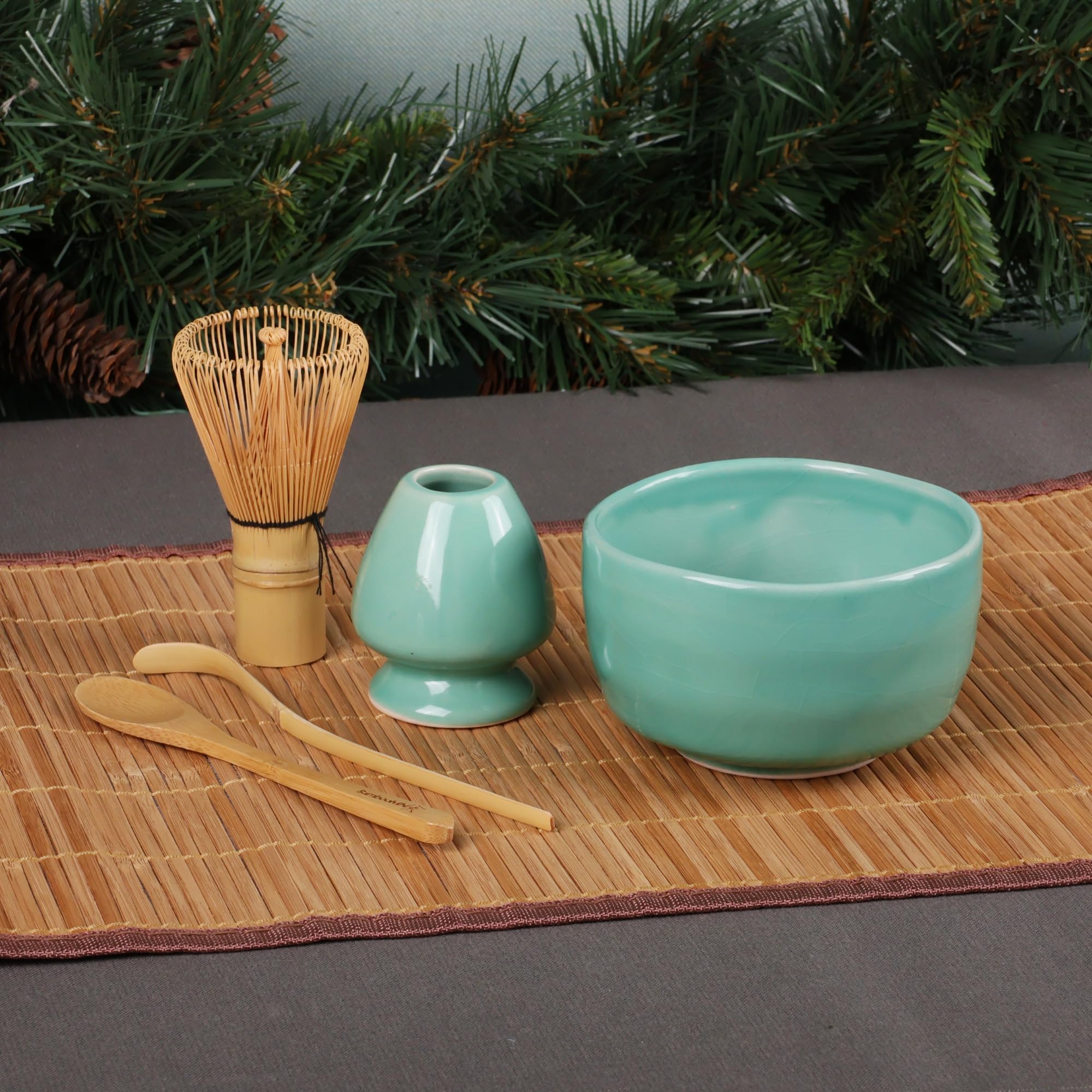 BambooMN Marca: set di ciotole Matcha (include ciotola, riposo, frusta, chasaku e cucchiaino) 1 set verde