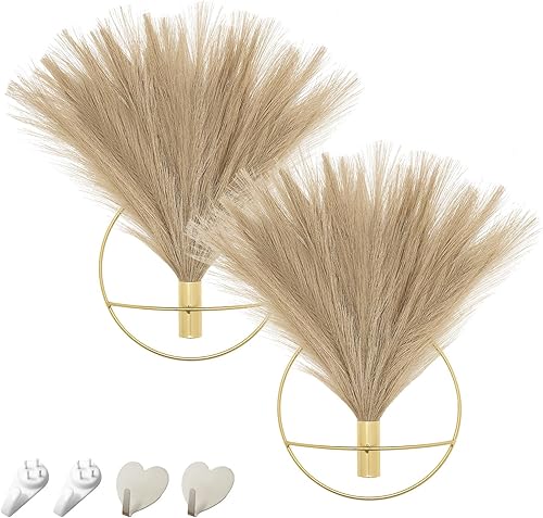 Pretty Jolly Decoración de pared bohemia, decoración de pared de metal montado en la pared, exhibición artificial de pampas, arte de pared para sala