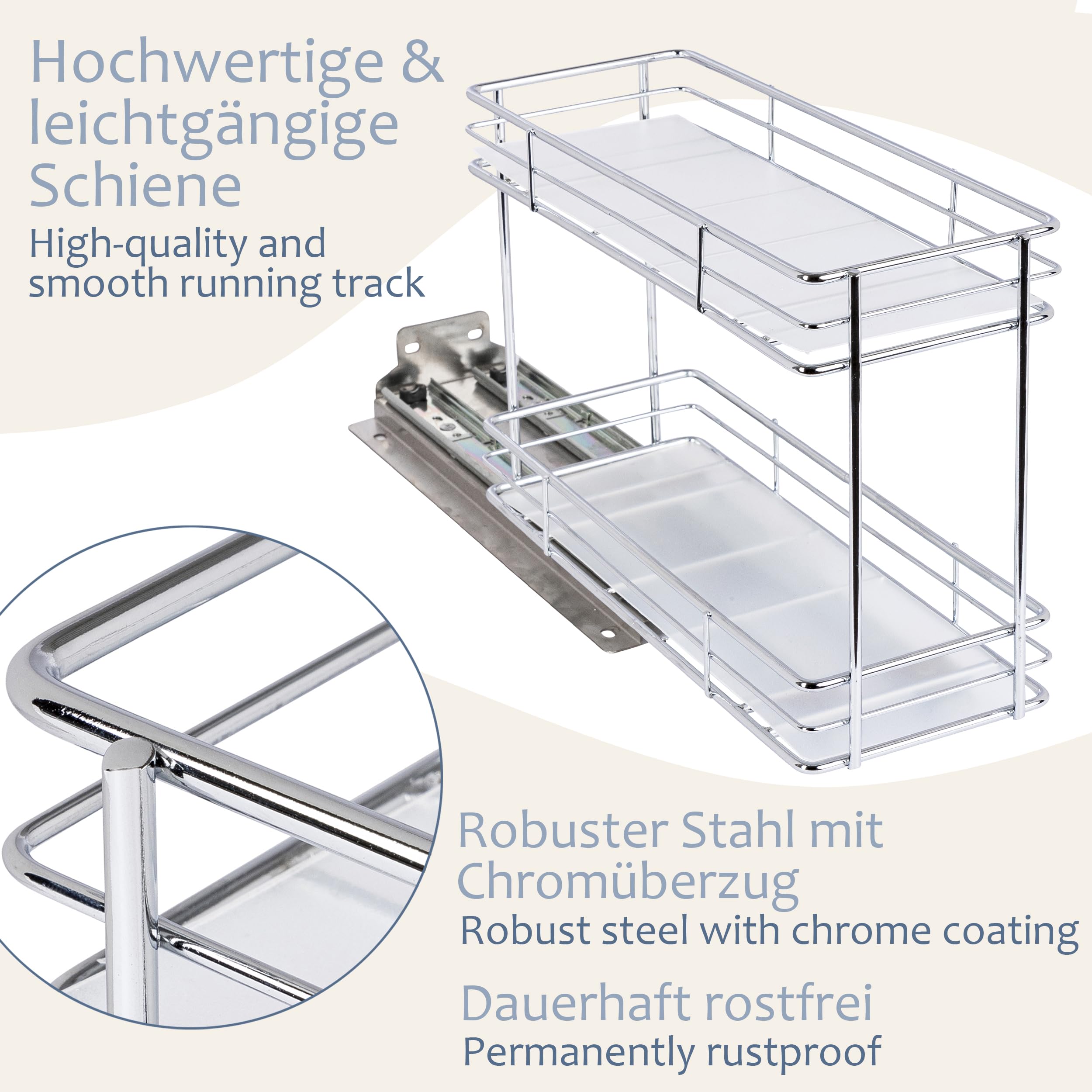 ONVAYA® Gewürzregal ausziehbar | Doppelkorb | Gewürzständer aus Edelstahl | Schrankeinsatz für die Küche | Regal Organizer | Teleskop-Gewürzregal für Schränke | 2 Stück