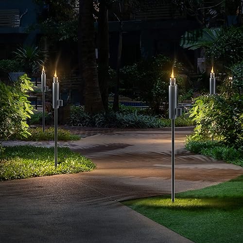 Miniatura 7 de Matney Antorchas de acero inoxidable para exteriores, luces decorativas para jardín y patio, lámpara de aceite de 5 pies para citronela, mecha de