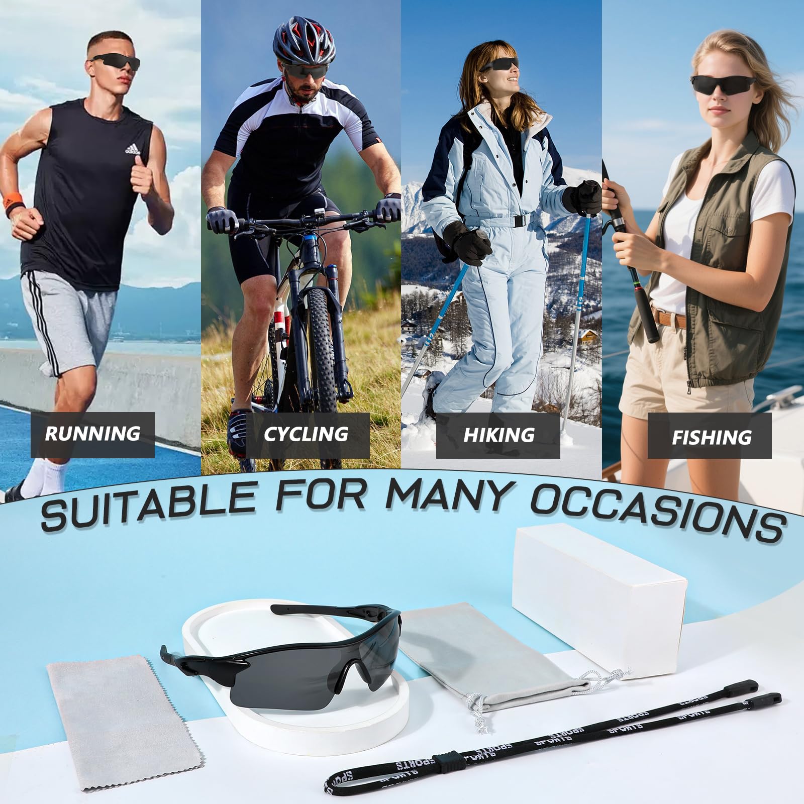 Hifot Okulary rowerowe dla mężczyzn i kobiet, polaryzacyjne, sportowe okulary przeciwsłoneczne z ochroną UV400, lekkie okulary do biegania, jazdy na rowerze, jazdy na rowerze, wędkowania, biegania