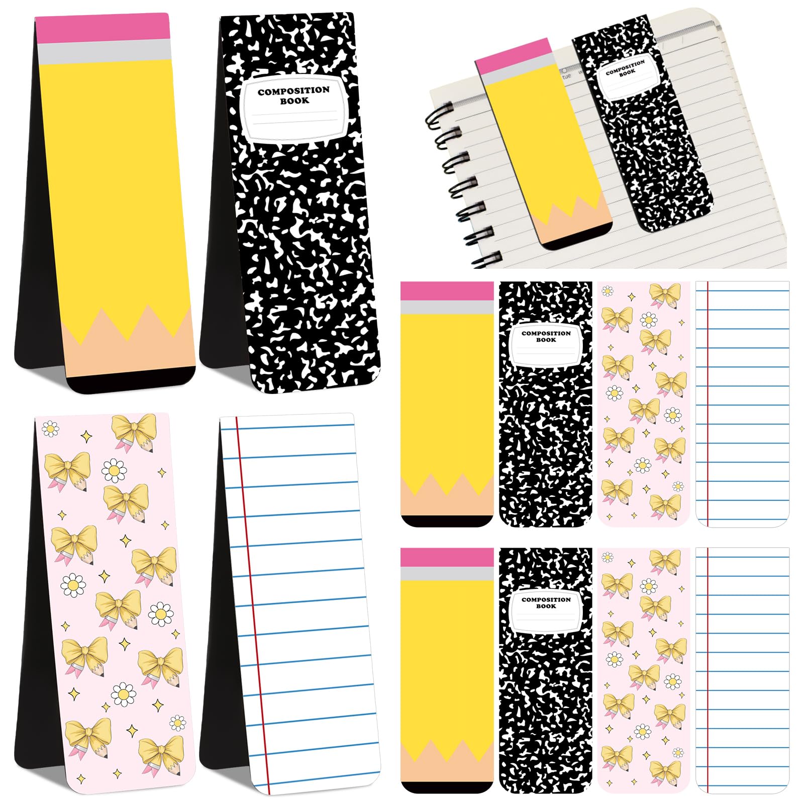 Lot de 12 grands marque-pages magnétiques pour enseignants - Fournitures de rentrée scolaire - 3,6 x 10,2 cm - Joli crayon - Marqueur de page pour enseignants, école, bureau, maison