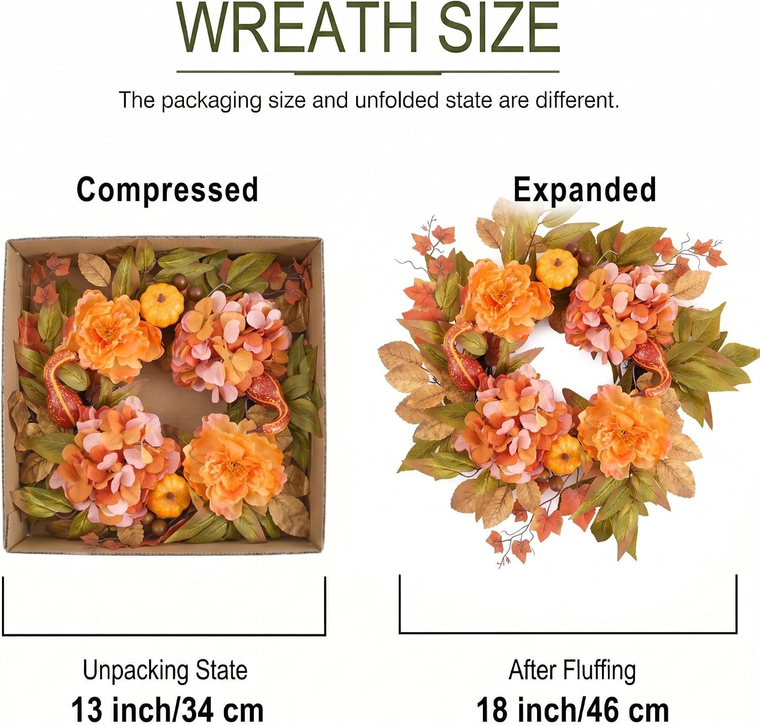 DecorbyHannah 18'' Fall Wreath for Front Door with Lights & Peony Hydrangea image 5
