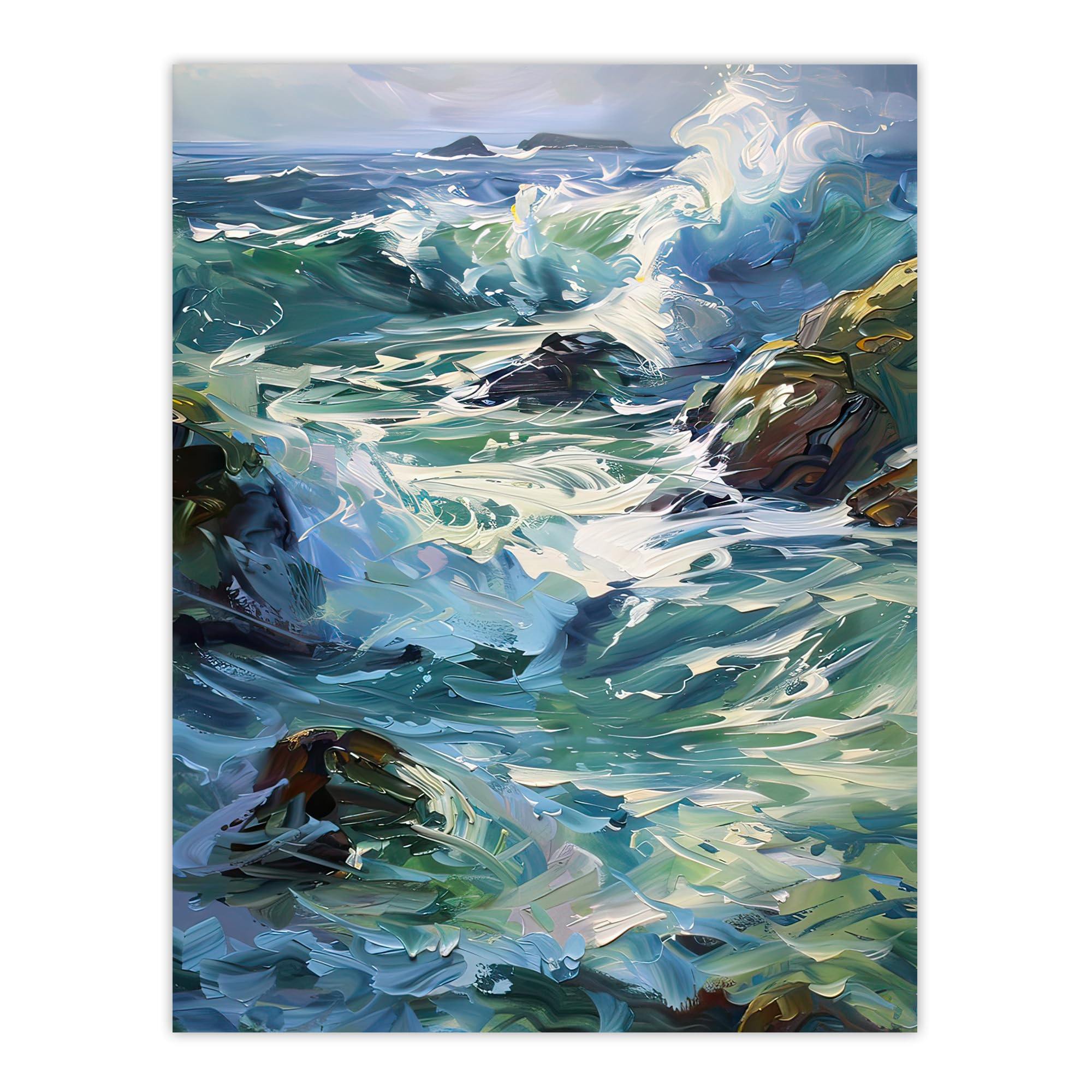 Artery8 Sea Spray Waves Crashing on Rocks Oil Painting Living Room Large Wall Art Poster Print Thick Paper 18X24 Inch