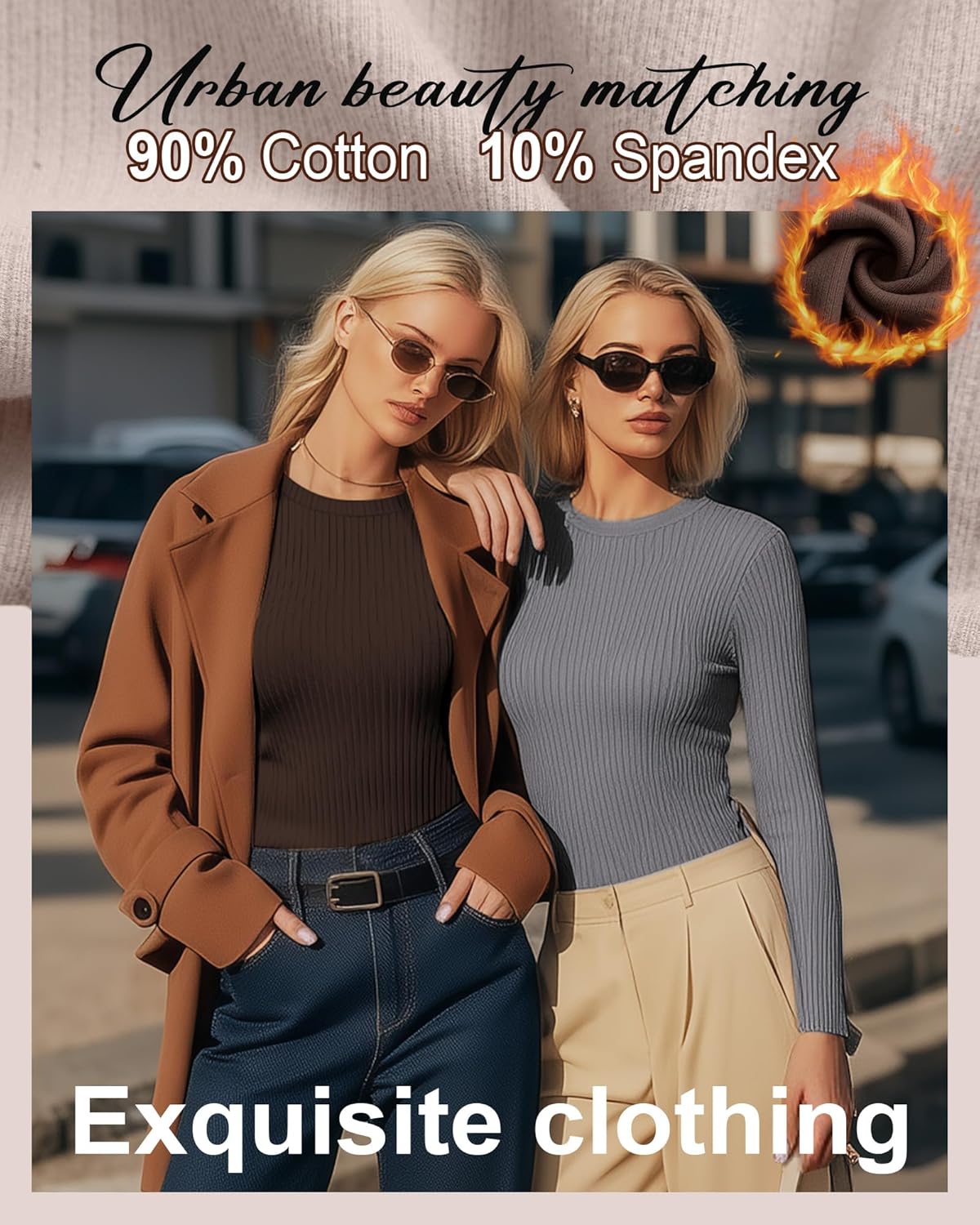 5 Pack Women's 90% Cotton Thermal Shirts Long Sleeve Ribbed Fleece Lined Underwear Tops Slim Fit Warm Base Layer - Image 3