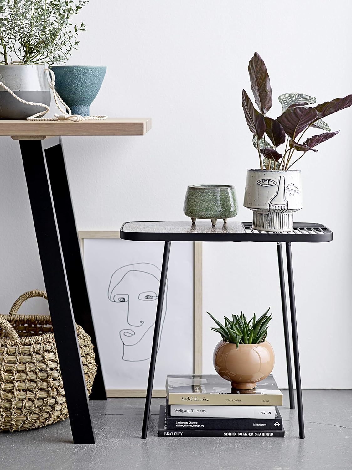 Bloomingville White Stoneware Vase with Abstract Face Design & Reactive Glaze Finish (Each one will vary)