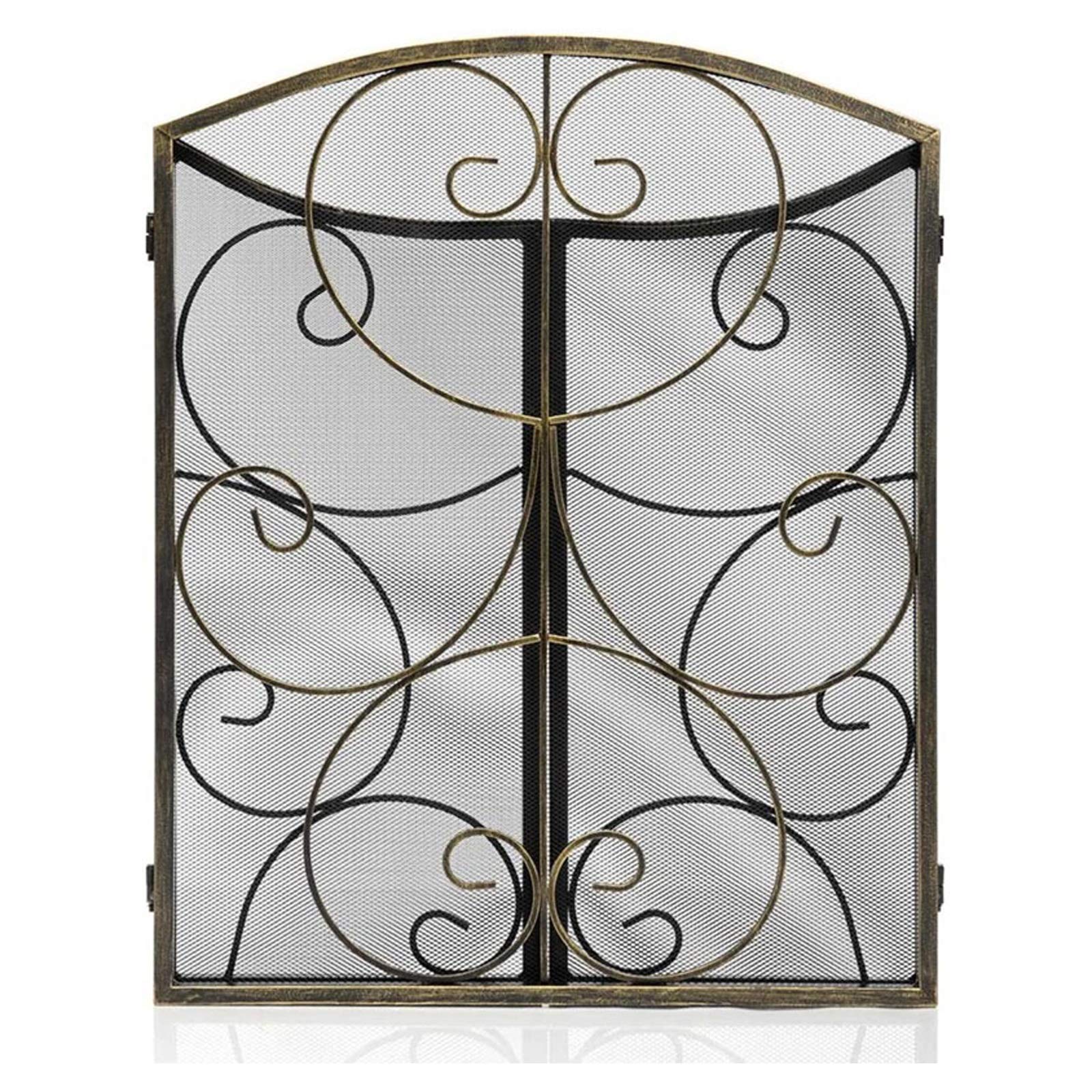 Schermi per Caminetti di Guardia Schermo for camino for impieghi gravosi a 3 pannelli con strisce decorative a forma di rotolo di sicurezza Fire Place Fence Spark Guard Cover, Design retrò Accessori p