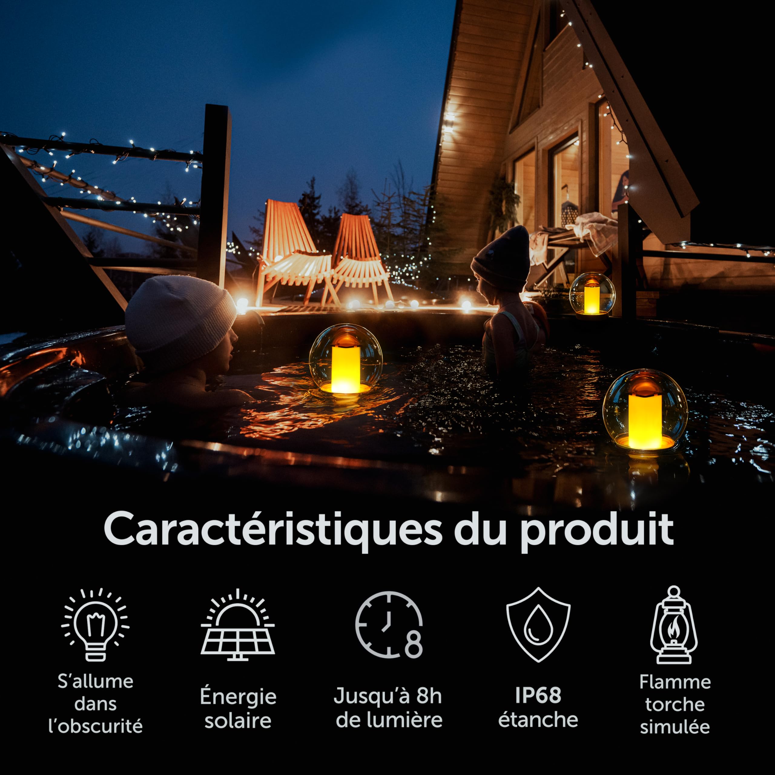 VISOFO Lampes solaires flottantes pour piscine | Décorations d'extérieur étanches à énergie solaire Lampe LED flamme LED pour étang creusé Décoration de fête, événement, nuit hors sol IP68 (1 pièce)