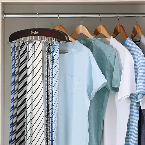 Miniatura 6 de Percha para corbata para armario Ohuhu 2 paquetes de 24 ganchos plegables para hombres, organizador de corbatas de madera, ahorro de espacio,