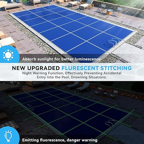 Miniatura 3 de Poollord Cubierta de seguridad para piscina enterrada que se adapta a 18 x 36 pies, correas fluorescentes nocturnas mejoradas, clasificación UL