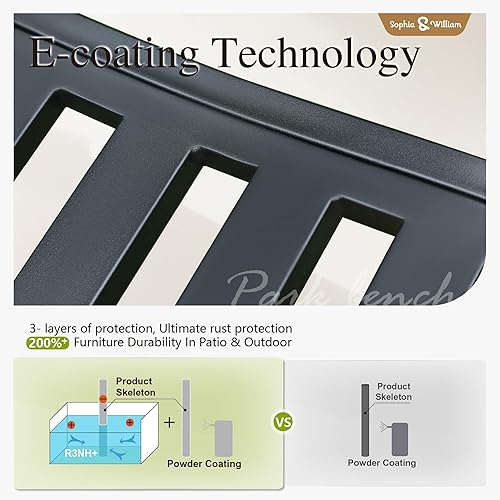 Miniatura 40 de Sophia & William Banco al aire libre, banco de porche, banco de jardín, banco de hierro forjado con respaldo y reposabrazos, bronce