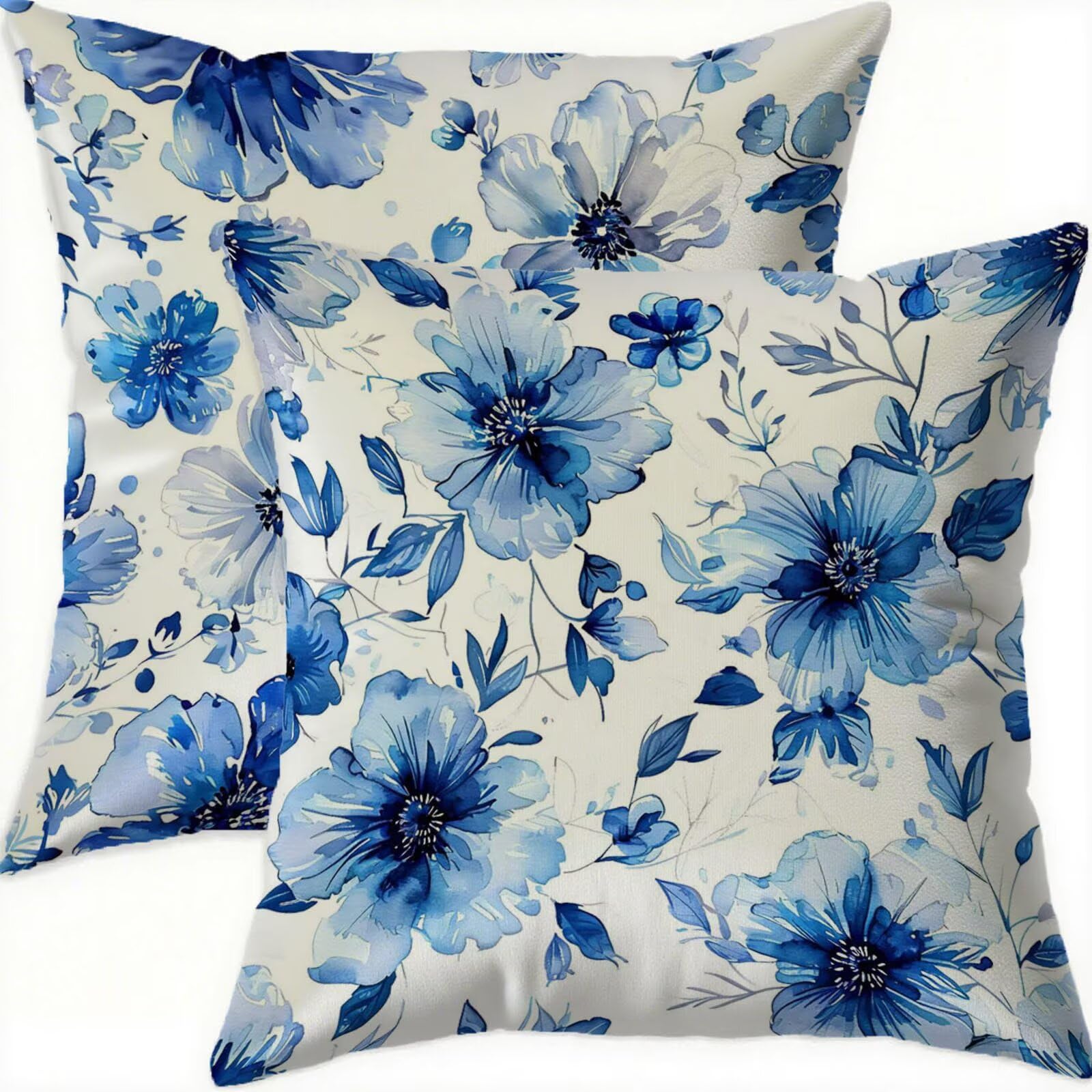 Housse coussin 65x65cm imperméable en velours bleu avec zip invisible