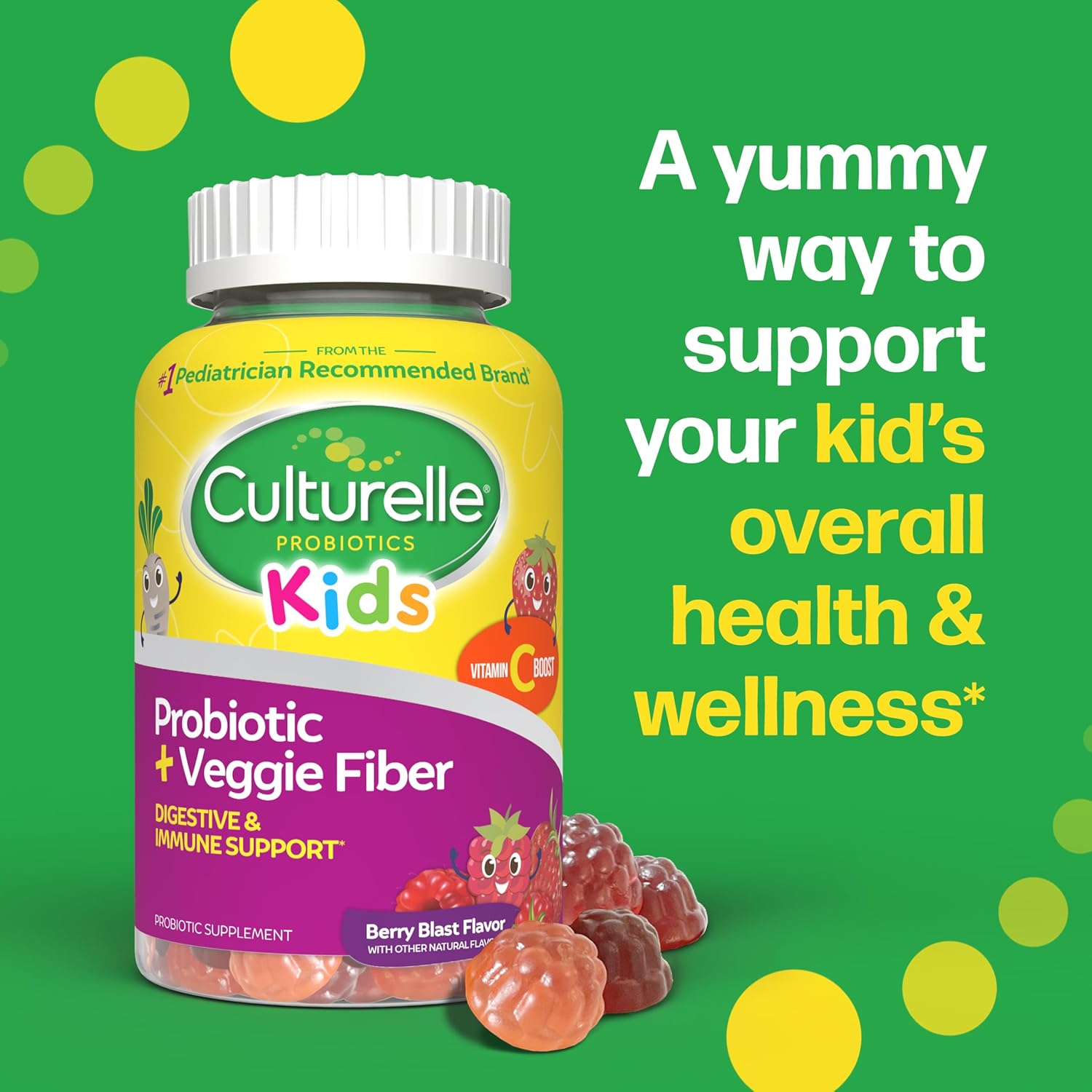 Culturelle Daily Probiotic For Kids + Veggie Fiber Gummies (Ages 3+) - 60 Count - Digestive Health & Immune Support – Berry Flavor with a Vitamin C Boost - Image 7