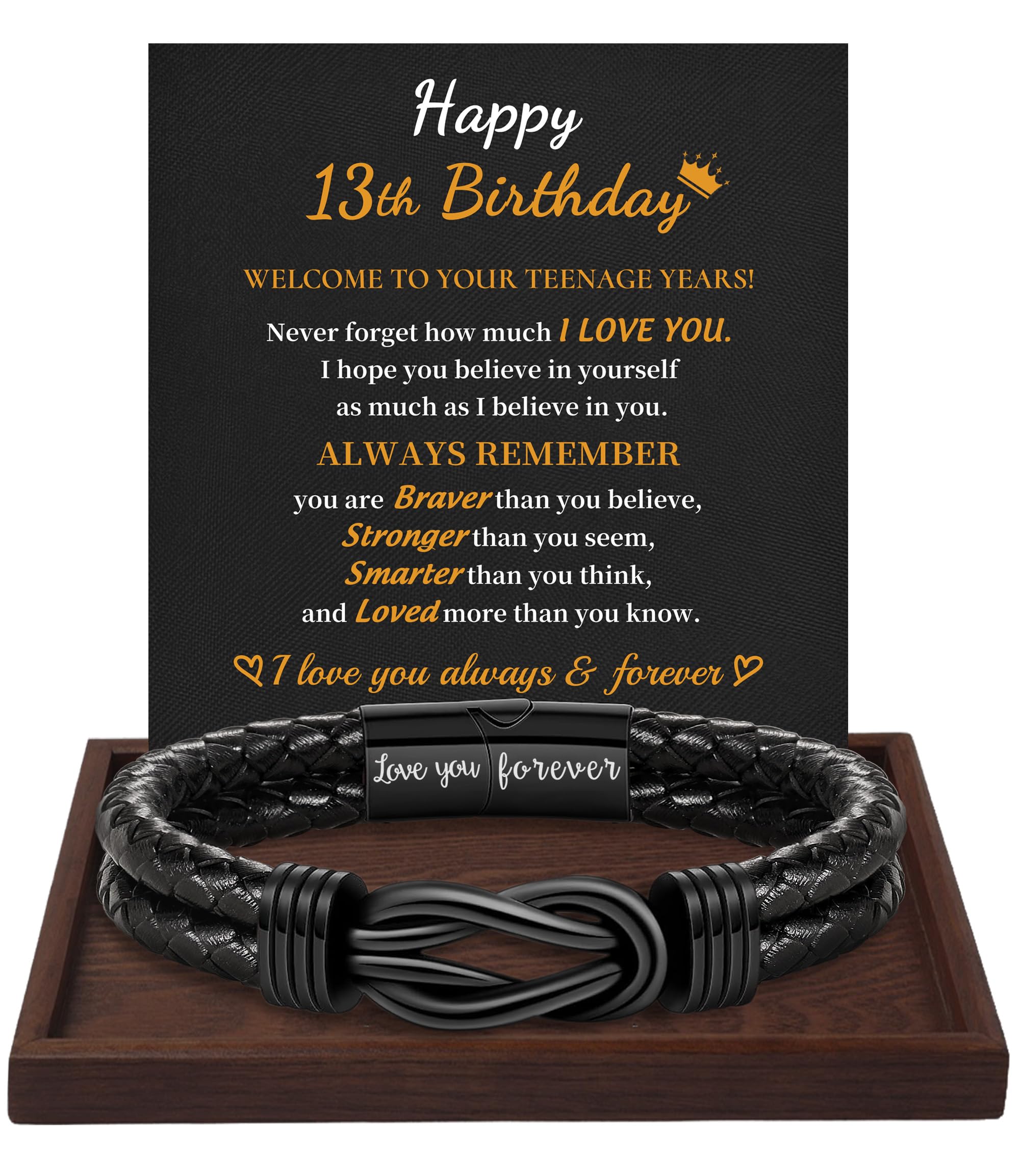 Birthday Gifts for Men Teen Boys Gift Leather Bracelet Happy Birthday I Love You Forever Engraved Linked Together 21st 30th 40th 50th 60th Birthday Valentines Jewelry
