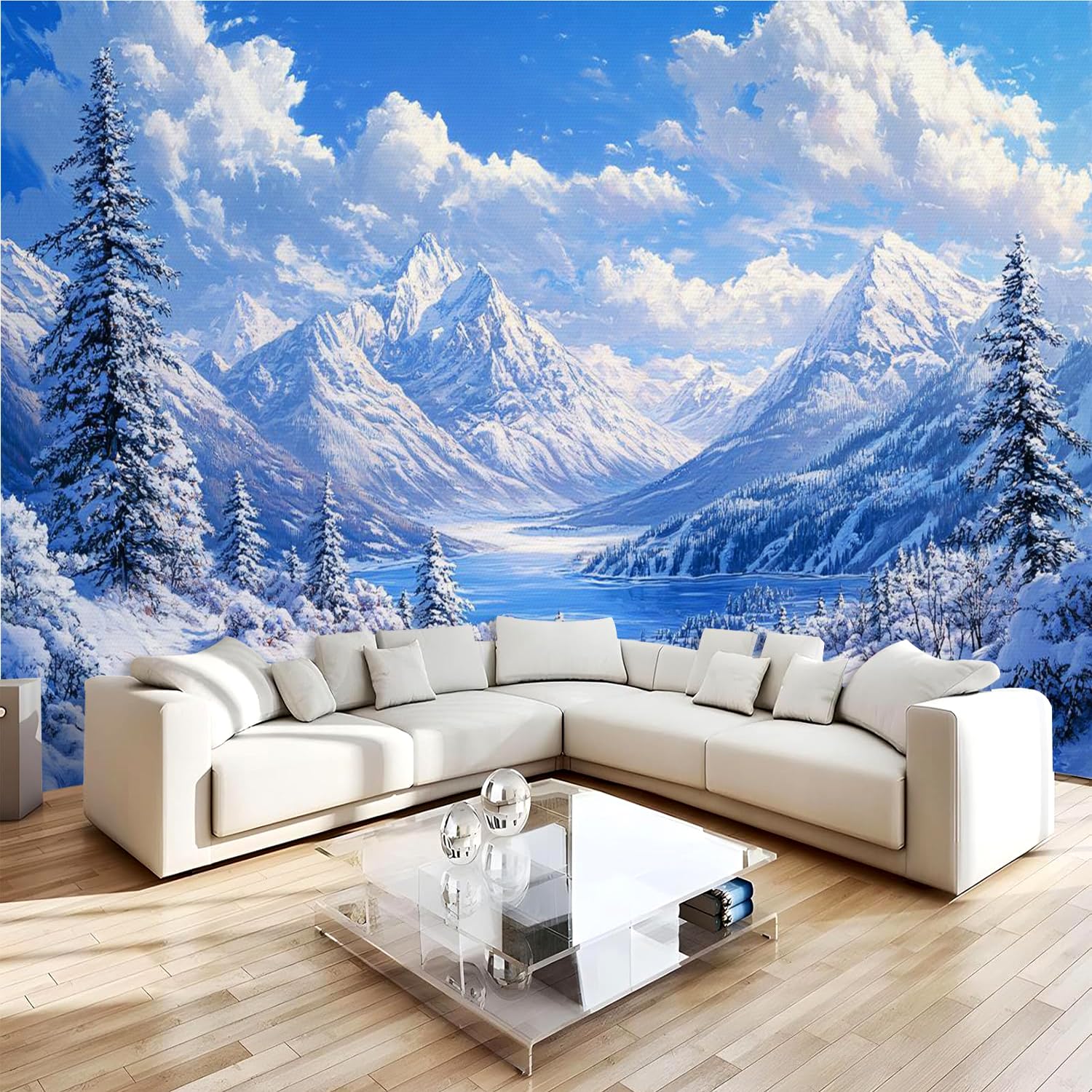 Papier peint panoramique 3D scène de neige pour une maison relaxante