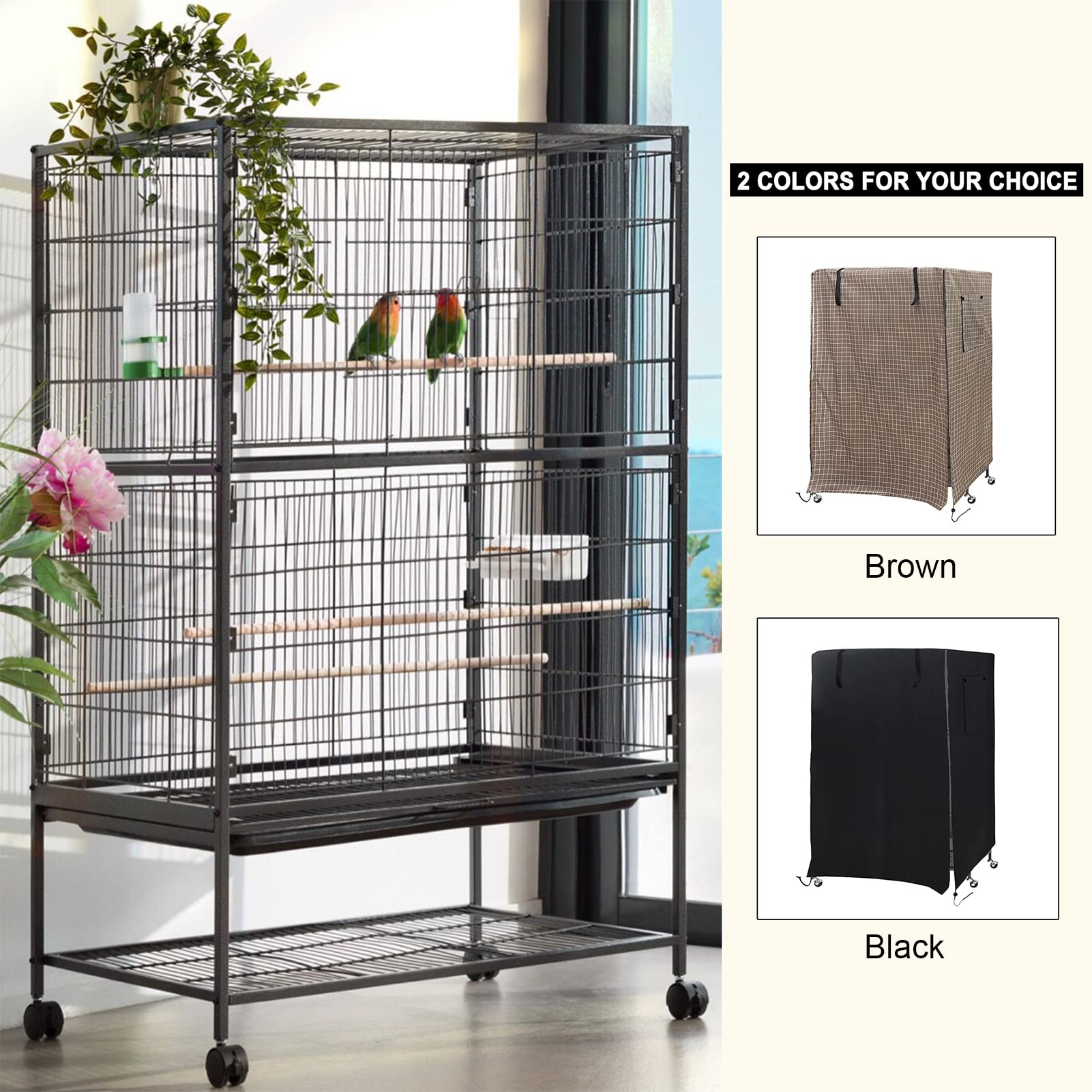 Birdcage Cover Night Birdcage Cover Sleep Helper for Brid Cage with Window D String Bird Cage Windshield Dust-Proof Parrot Cage Cover Breathable Washable Birds Cage Seed Catcher Cover