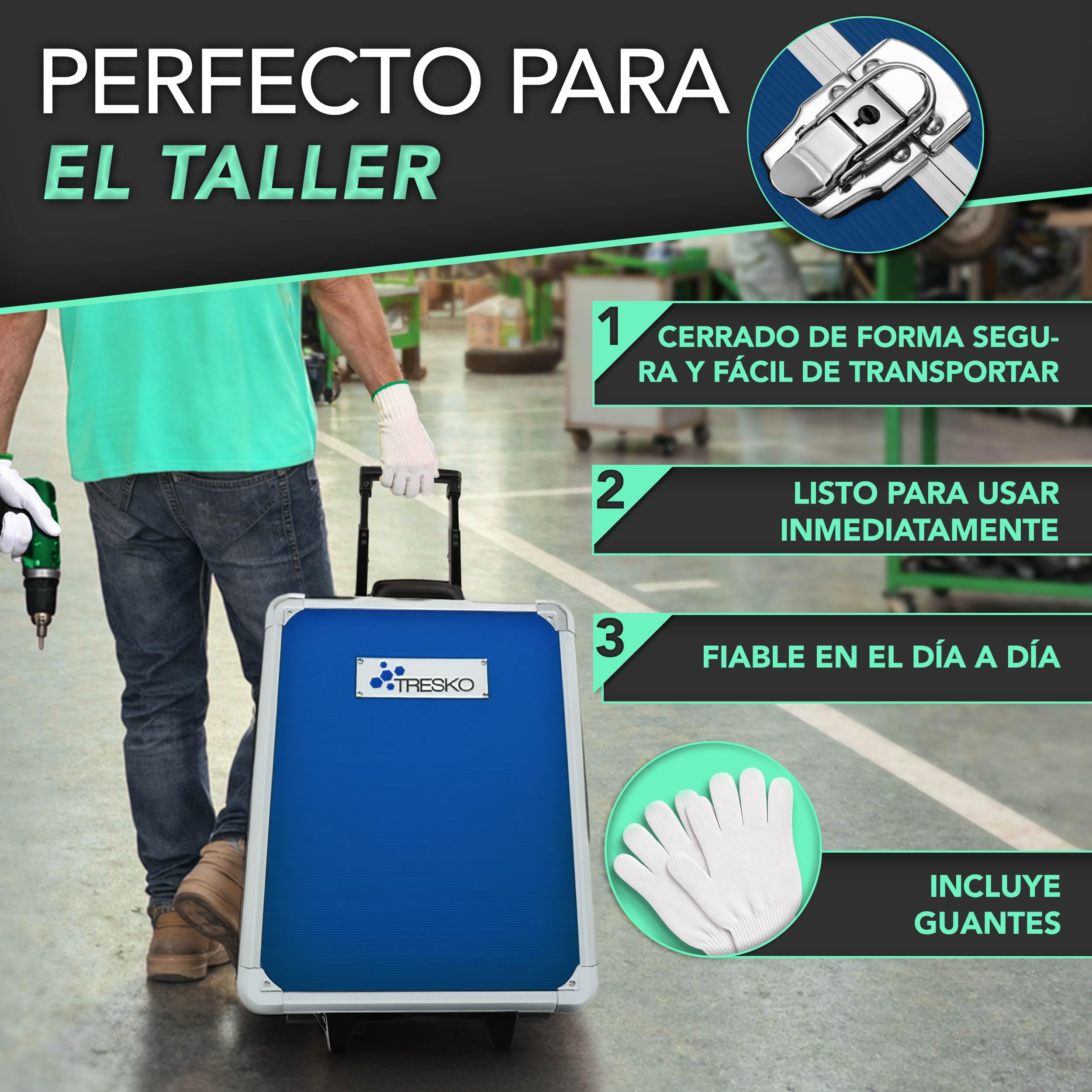 TRESKO® Maletín de Herramientas 1400 Piezas | Portaherramientas Portátil | Set/Caja con herramientas | Maleta de Cromo Vanadio y Acero (Azul)