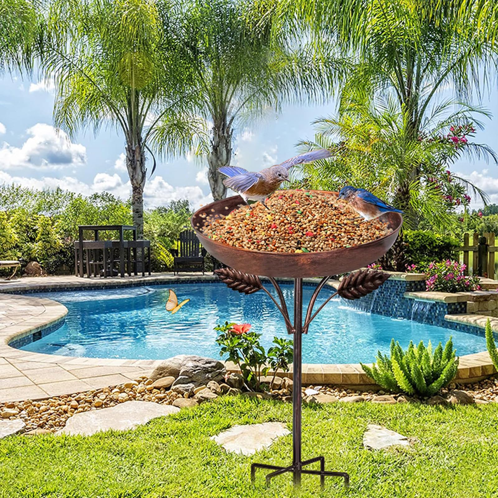 Abbeveratoio per uccelli da giardino, in metallo, per uccelli selvatici, per uccelli selvatici, per uccelli, mangiatoie, balcone, giardino
