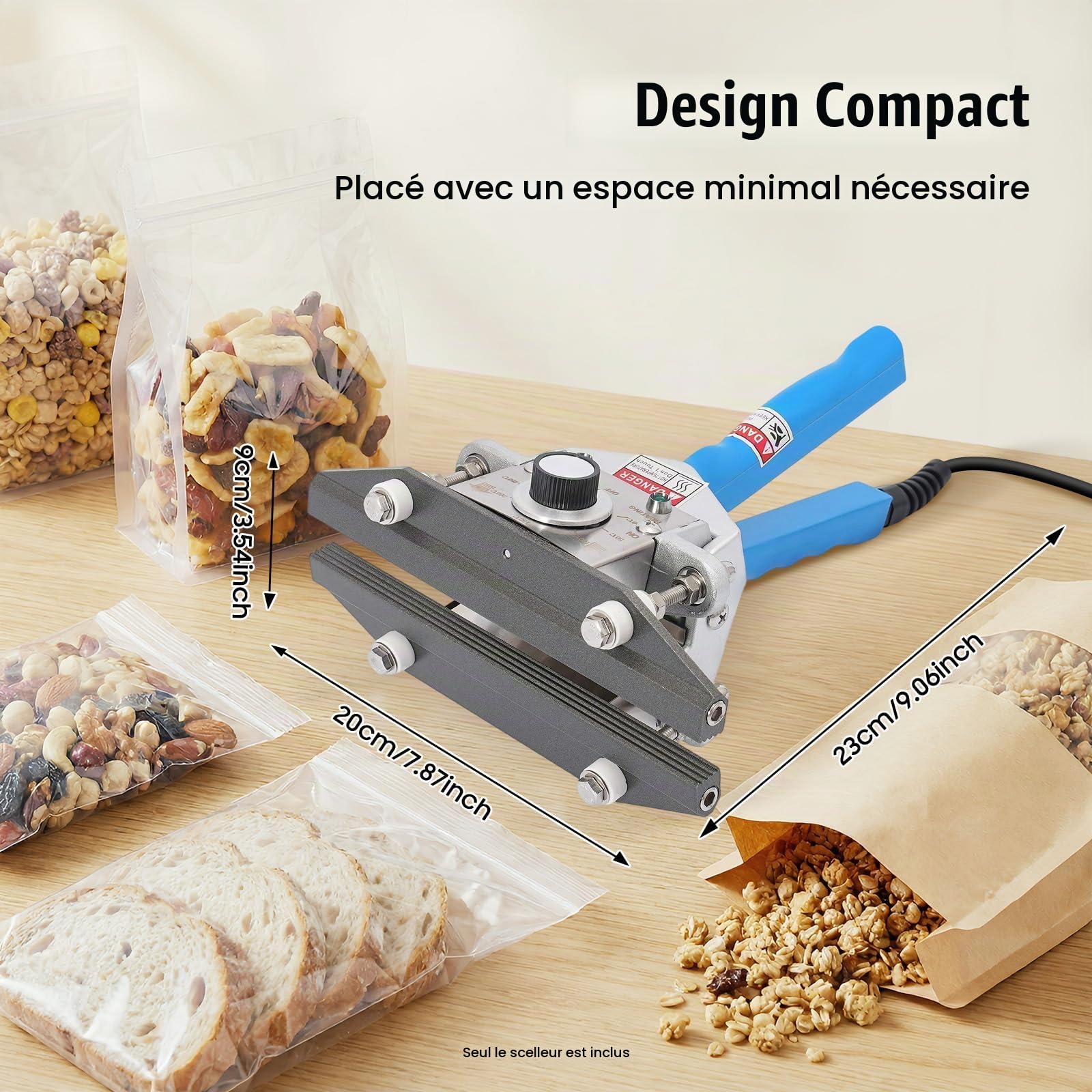 Pince 300 W - Machine à sceller manuel - Joint de pince - Machine à sceller portable - Stockage alimentaire - Sac en plastique