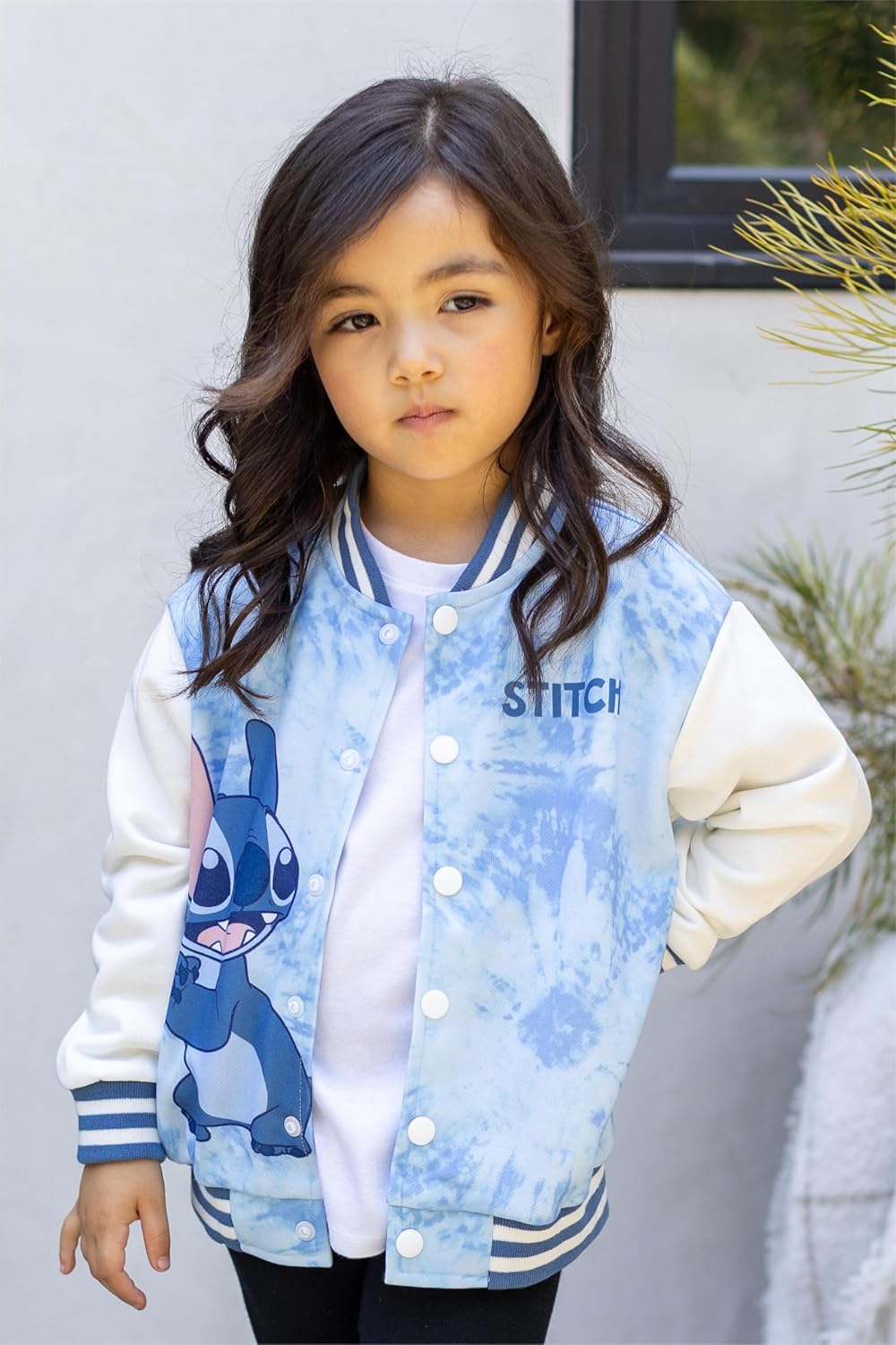 Disney Lilo & Stitch Girls/Boys Varsity Bomber Letterman Baseball Jacket School Clothes Tie-dye Print Lightweight Sweatshirt Blue Coat 7-8 Years - Image 3