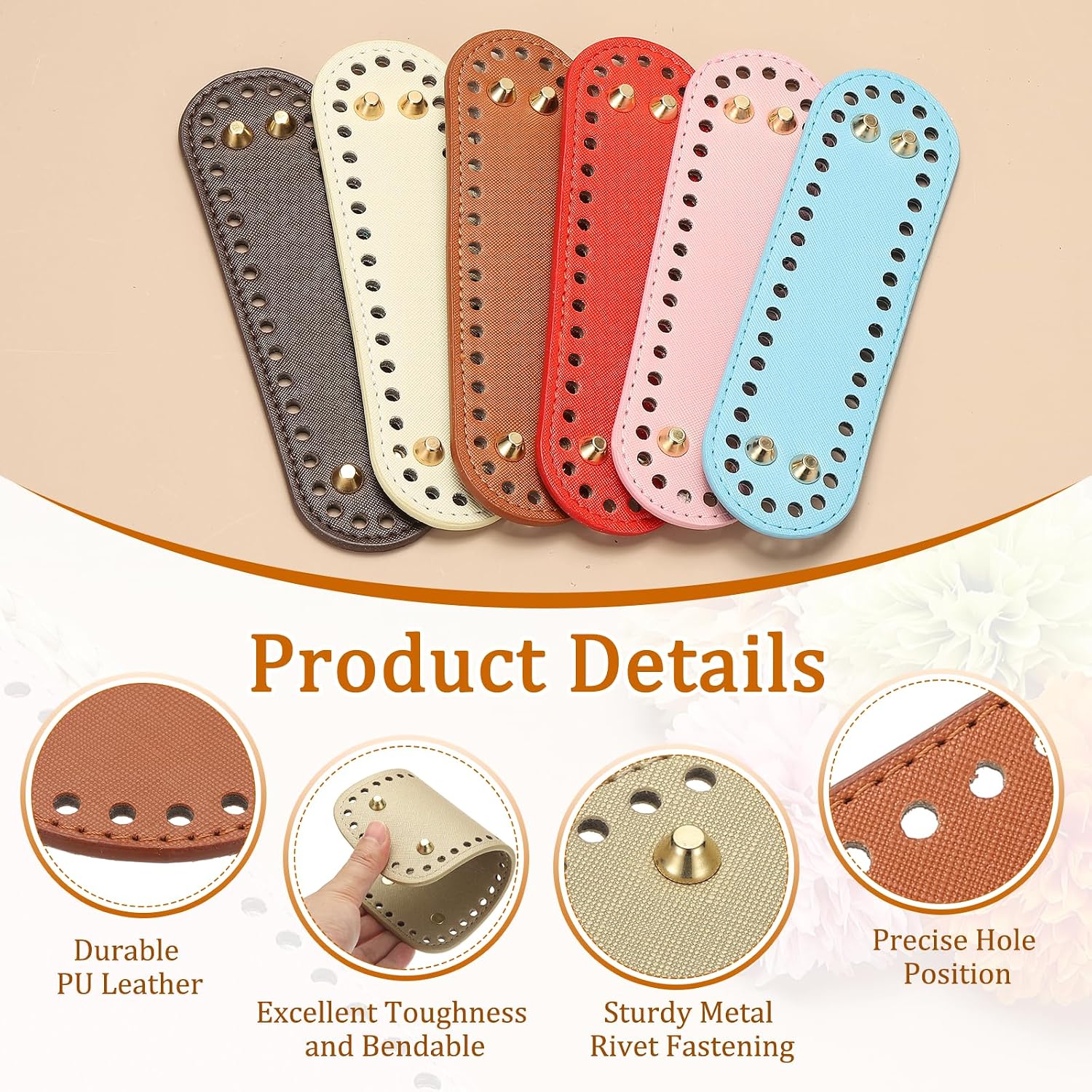 PATIKIL 7.1 x 2inch Leather Bag Bottom, 2 Pcs PU Leather Bag Bases Purse Making Knitting Oval Crochet Bottom Shaper Pad with Holes Durable for Crochet DIY Handbag Tote, Light Brown image 3