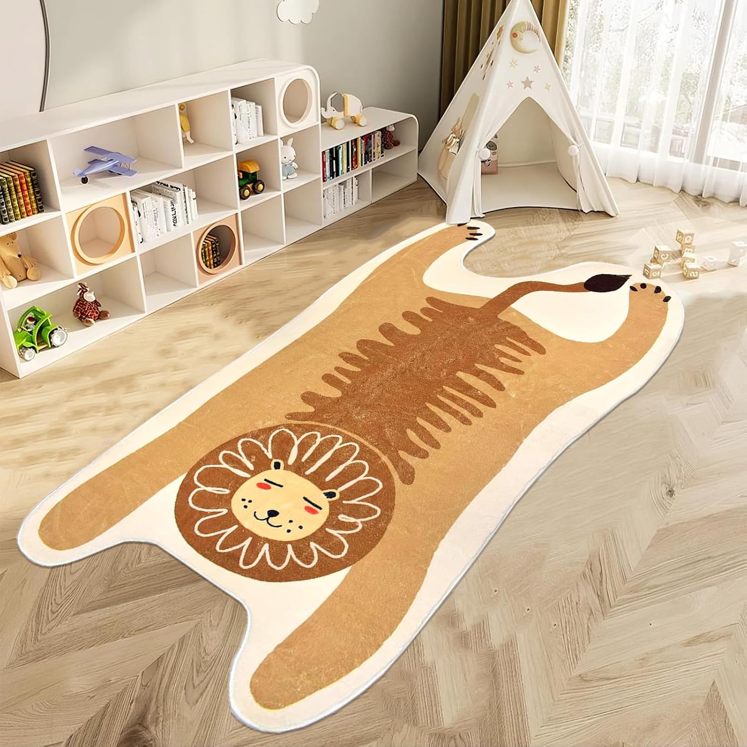 Lion Kids Rug 4x7Ft Soft Kids Play Mat for Boys Girls Bedroom, Lion Print, Jungle Animal Theme, Soft Washable Floor Mat for Playroom Nursery Classroom Living Room Decor, Brown