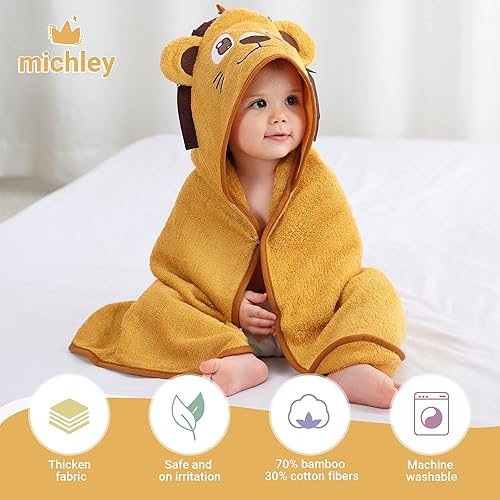 Miniatura 10 de MICHLEY Toalla de baño con capucha de viscosa de bambú para niños y niñas de 0 a 5 años, 29.5 x 39.5 pulgadas, ultra suave y de secado rápido