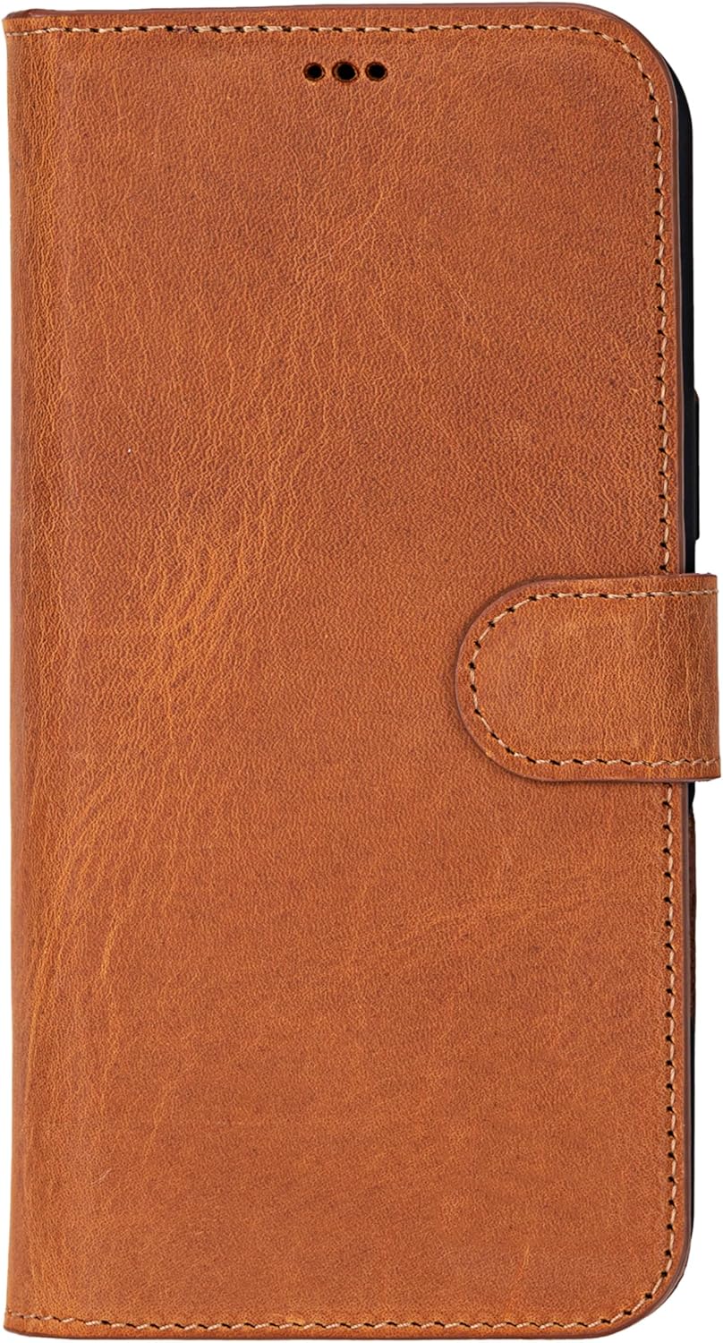 VENOULT Full Grain Leather Wallet Case for iPhone 17 Pro Max, Magnetic Detachable, Buesiness Style 4 Card Holder Folio, Man or Women, Compatible with MagSafe, RFID (Almond Brown, iPhone 16 Pro)