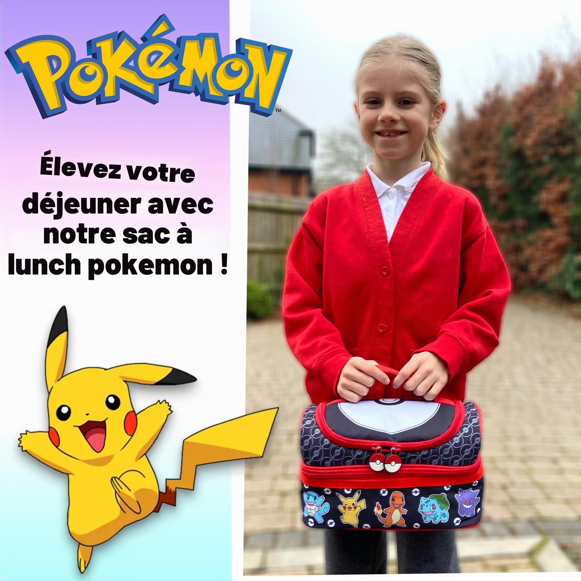 Pokémon Sac à déjeuner multi-compartiments pour enfants, isolation thermique, à double étage, pour garçons