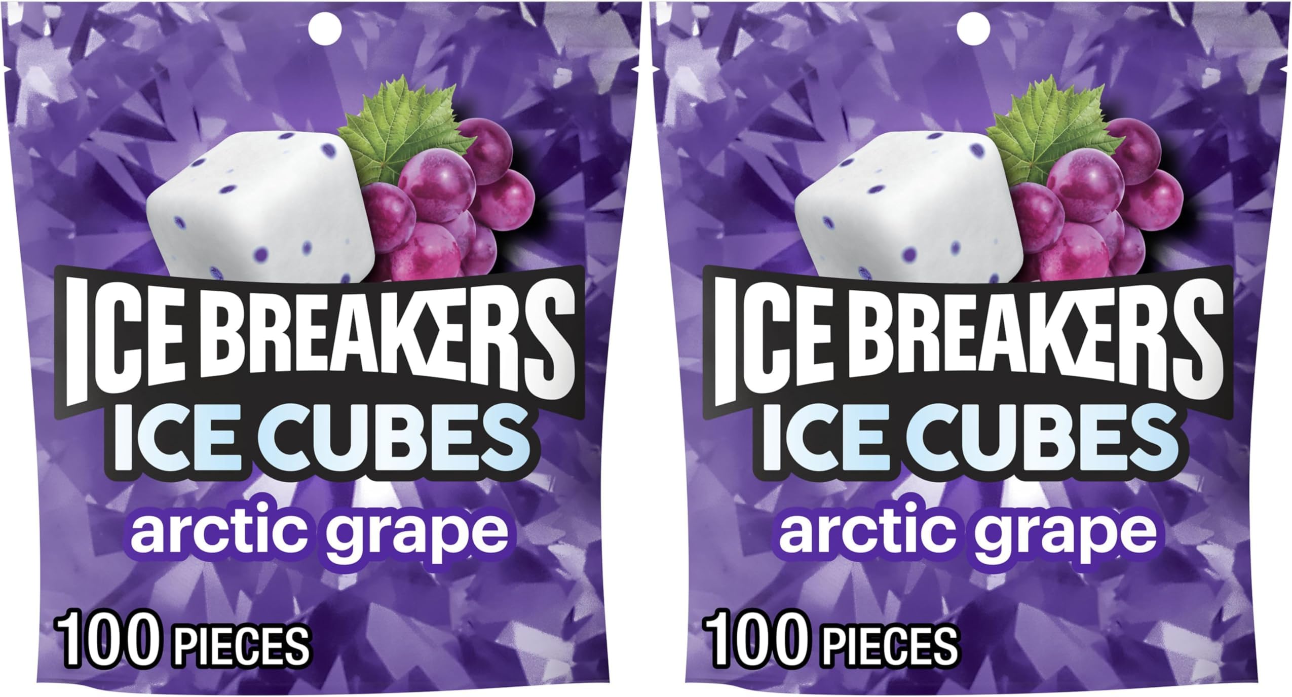 ICE BREAKERS Ice Cubes Arctic Grape Flavored Sugar Free Chewing Gum Pouch, 8.11 oz (100 Pieces) (Pack of 2)