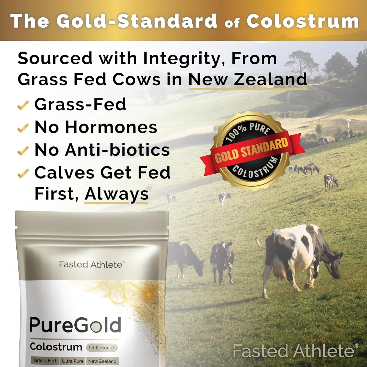 PureGold - Bovine Colostrum Powder - 100% Pure New Zealand Grass Fed, Supports Gut Health, Skin, Hair, & Immunity – Colostrum Supplement, Unflavored, 30 Travel Packets - Image 3