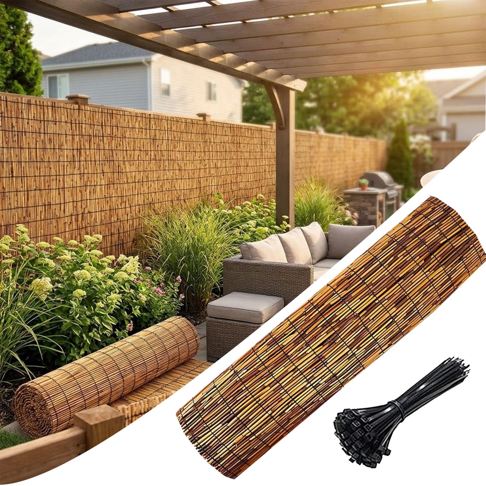 Canisse en Roseau Naturel Protection Contre Regards Rouleau de Clôture en Roseau pour Jardin Extérieur 1.2x5m Brise-Vue pour Balcon et Terrasse(Brun,1.8mx5.0m)