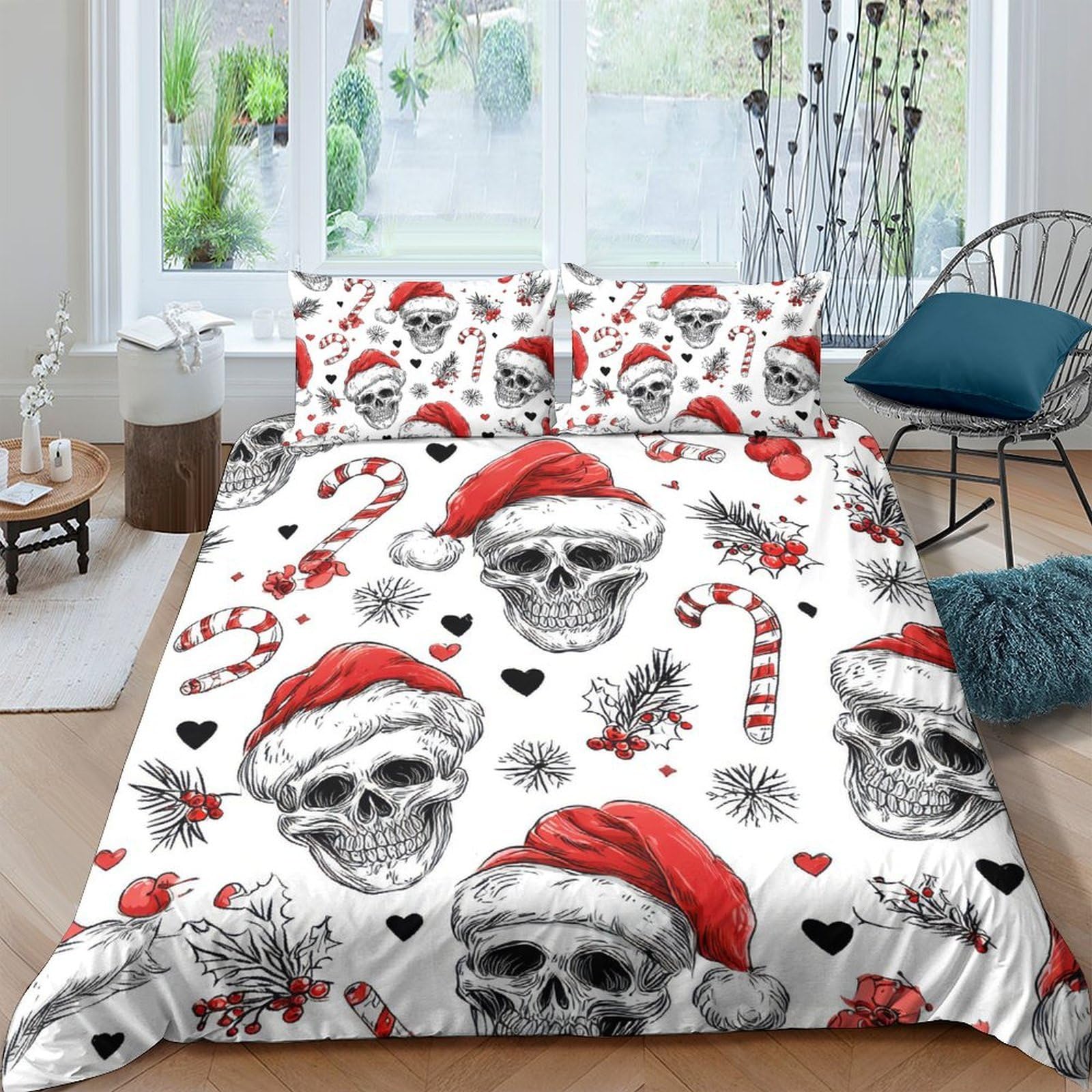 Ctjqhvkz Style-6 3D Printed Skull Santa Fitted Sheet Microfiber Red Black Bed Sheet Christmas Candy Bedroom Decor Single（135X200cm）