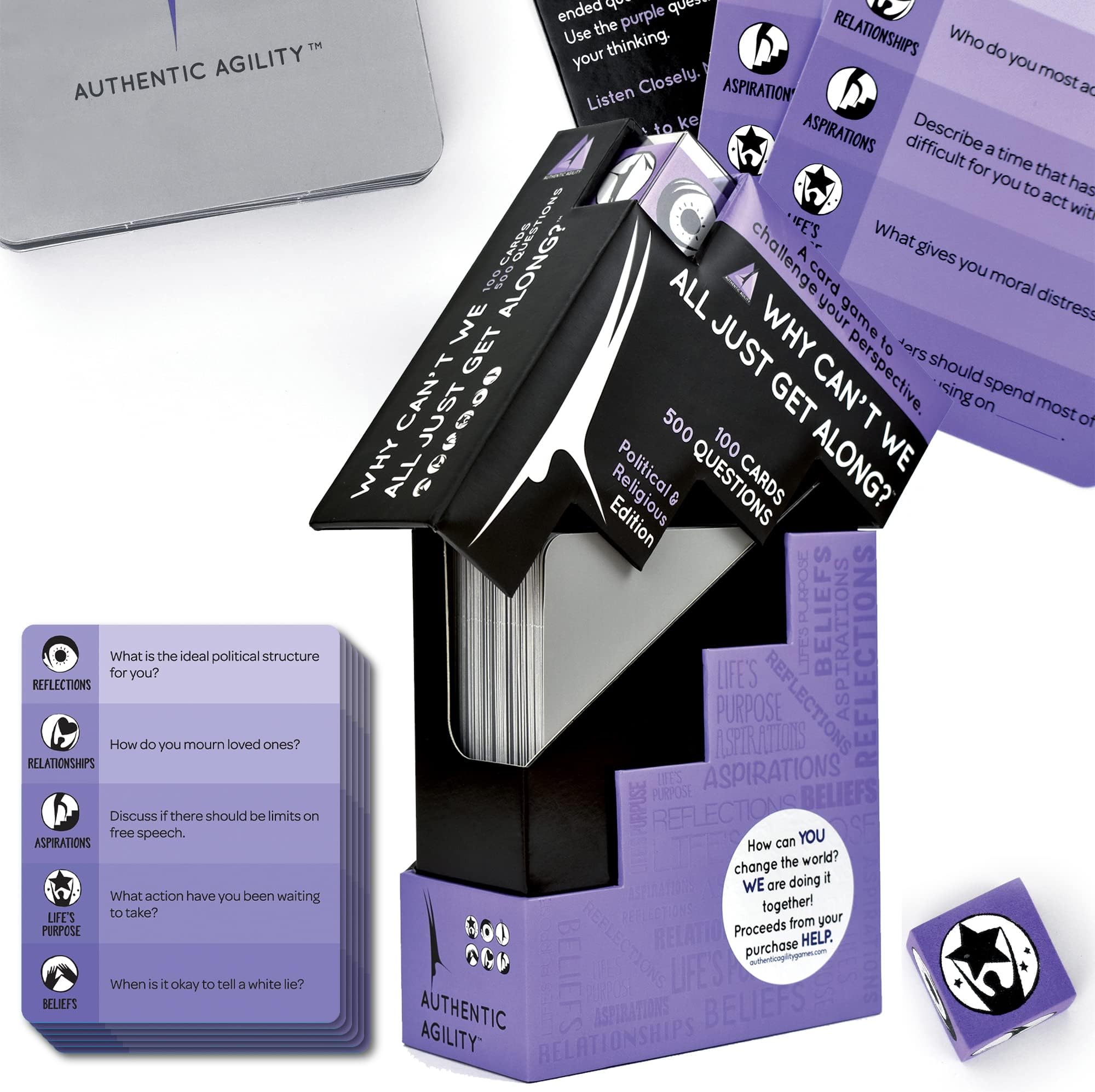 Authentic Agility Why Can't We All Just Get Along Game – 500-Question Icebreaker for Engaging Political & Religious Discussions with Friends, Family & Colleagues