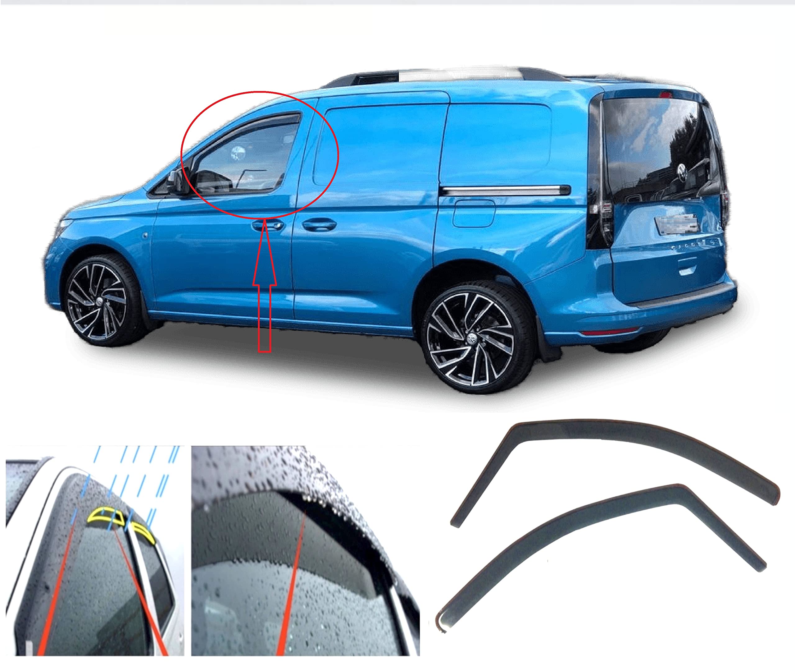 2x Deflectores de viento para Volkswagen Caddy para Ford Tourneo Connect 2020 2021 2022 2023 2024 2025