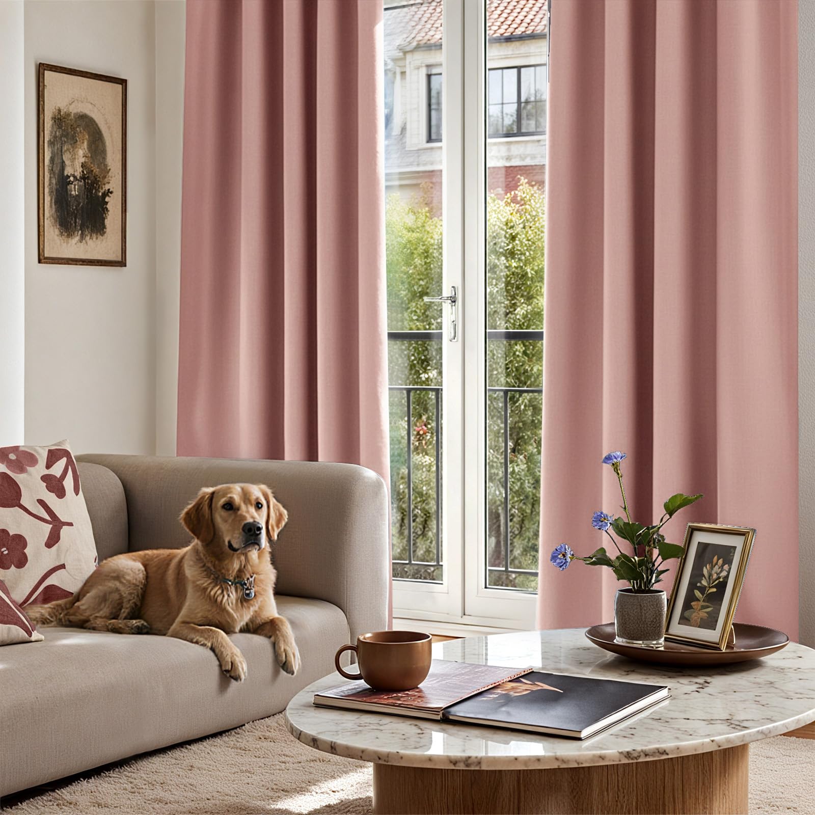 TOPICK Tende Oscuranti per Interni 2 Pannelli L140 x A260 cm Rosa | Curtains Oscurante Tende per Soggiorno e Camera da Letto Termiche Isolanti Anti-Rumore con Anelli Moderne