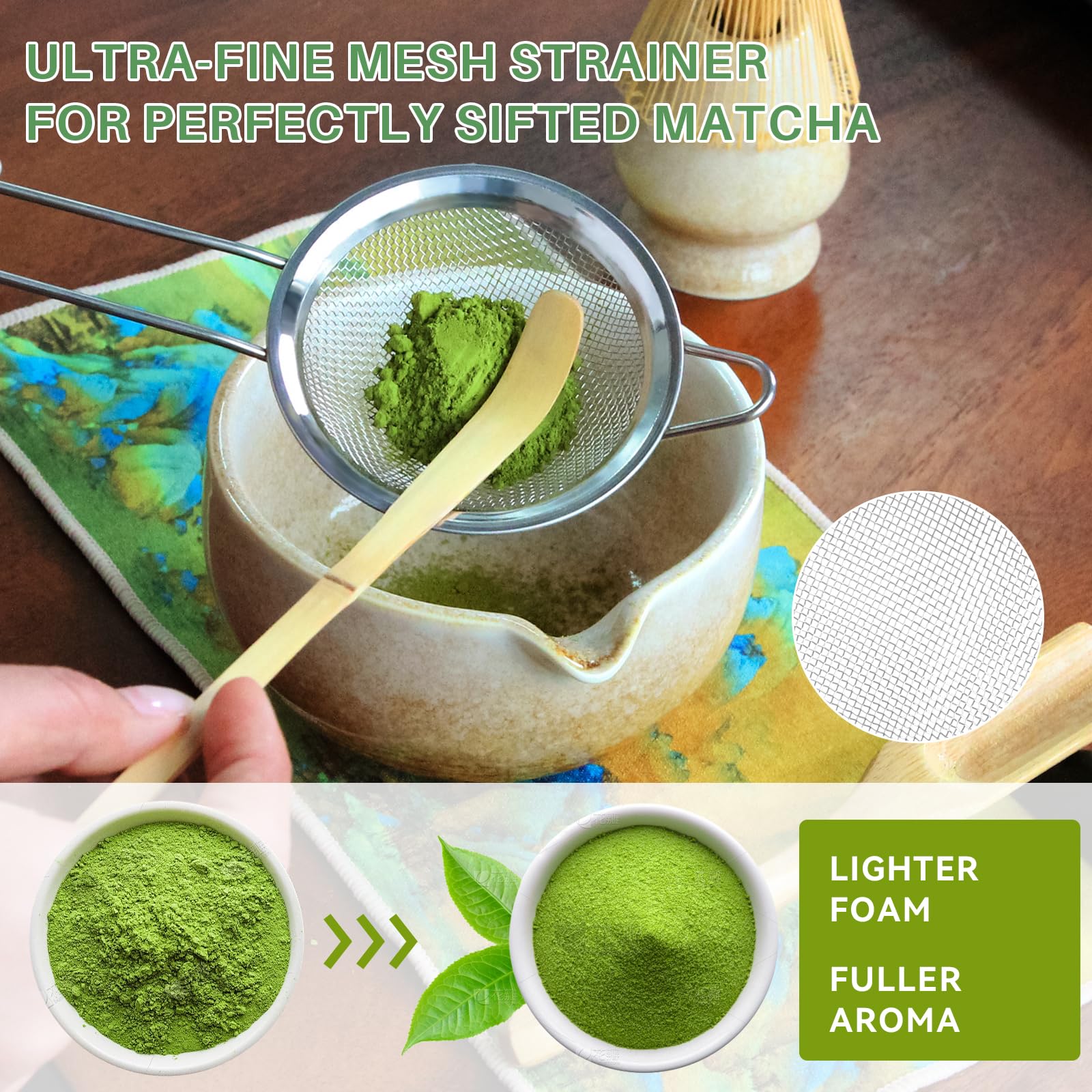 Matcha Kit 8 Piezas - Kit Té Matcha Completo con Tazón de Matcha con Pico, Batidor de Bambú (Chasen) y Accesorios Completos, Perfecto para Ceremonias Japonesas y Lattes Caseros (Blanco) — view 5