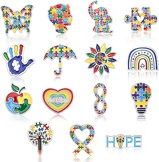 SANNIX 15Pcs Autism Awareness Pins, Autism Lapel Pin Autism Puzzle Enamel Brooch Badge for Autism Awareness Support Events Clothing Bag Hat Accessories
