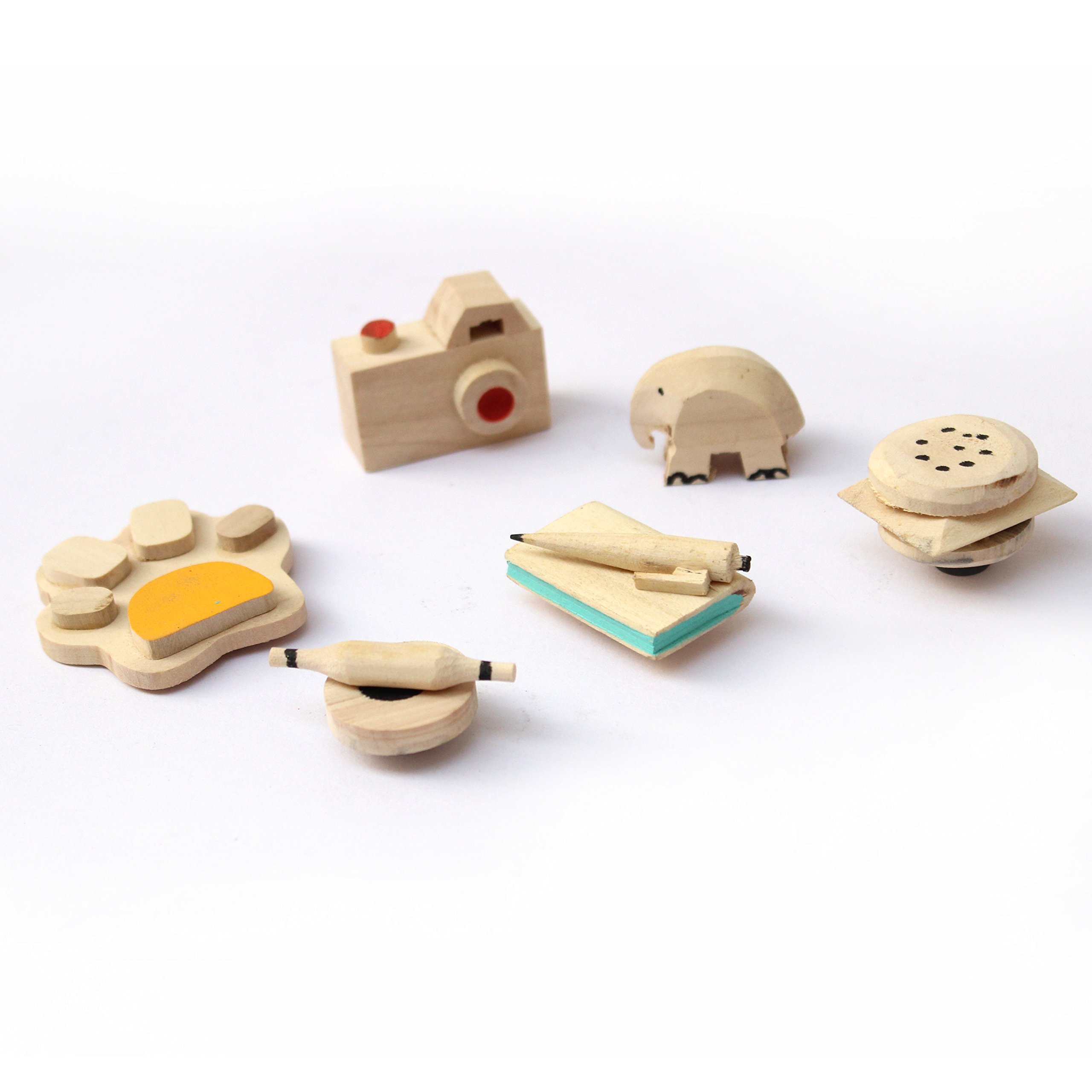 IVEI Imanes de madera hechos a mano para nevera (multicolor), juego de 6