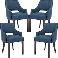 Vista 8 de Juego de 2 sillas de comedor modernas, tapizadas, de lino, con respaldo abierto medio y patas de madera, sillón para el hogar, cocina y restaurante