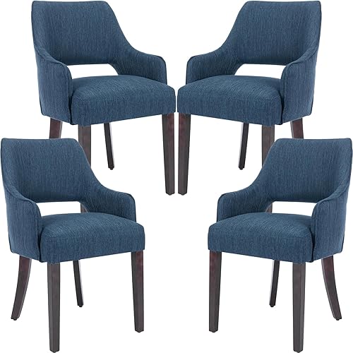 Juego de 2 sillas de comedor modernas, tapizadas, de lino, con respaldo abierto medio y patas de madera, sillón para el hogar, cocina y restaurante,